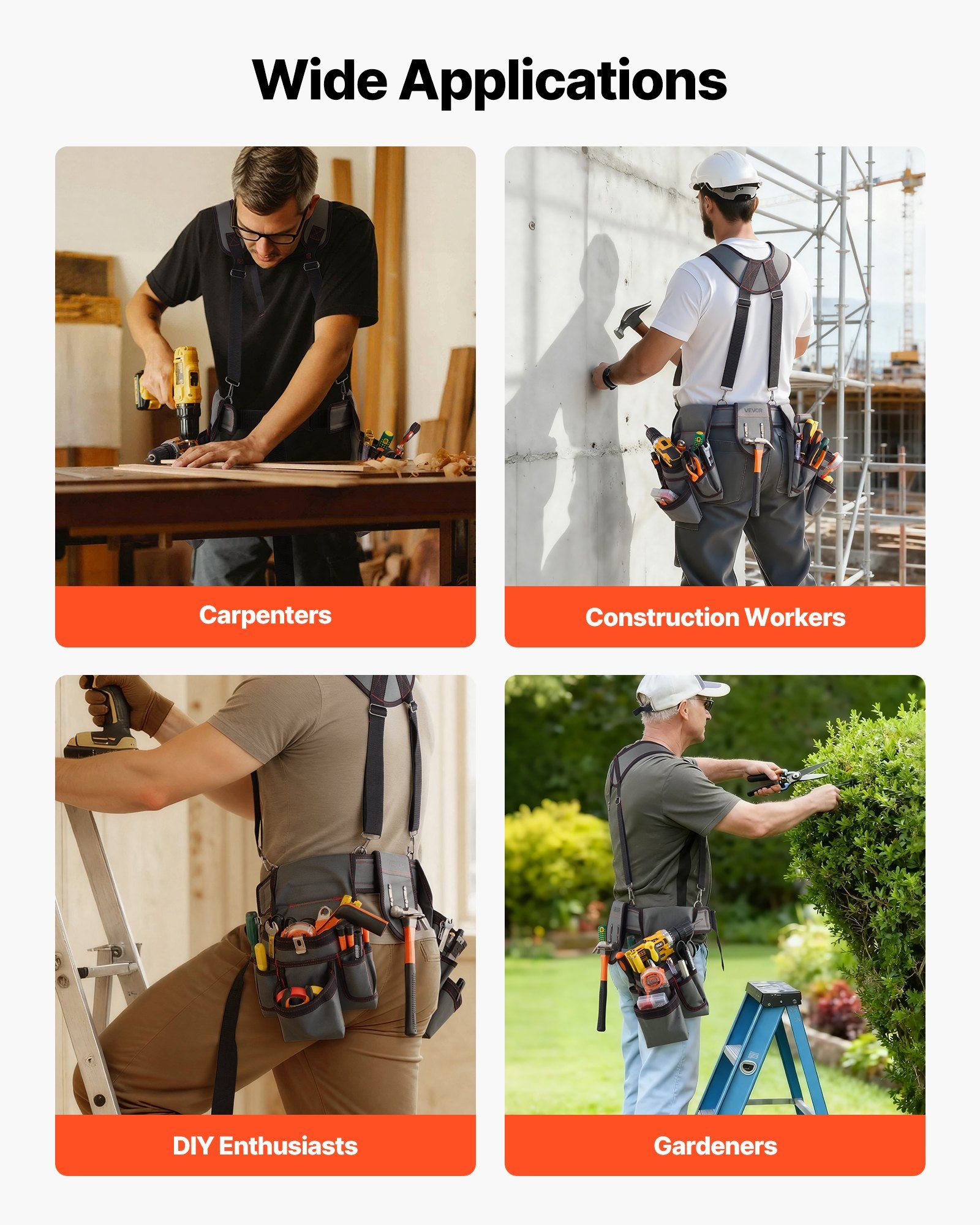 Tool Belt, 22 Pockets Tool Pouch with Suspenders for Men, Heavy Duty Adjustable Utility Belt Bag Suspenders for Electrician, Carpenter, Construction, Work Apron Organizer Waist Adjust 81-173 cm - Image 6