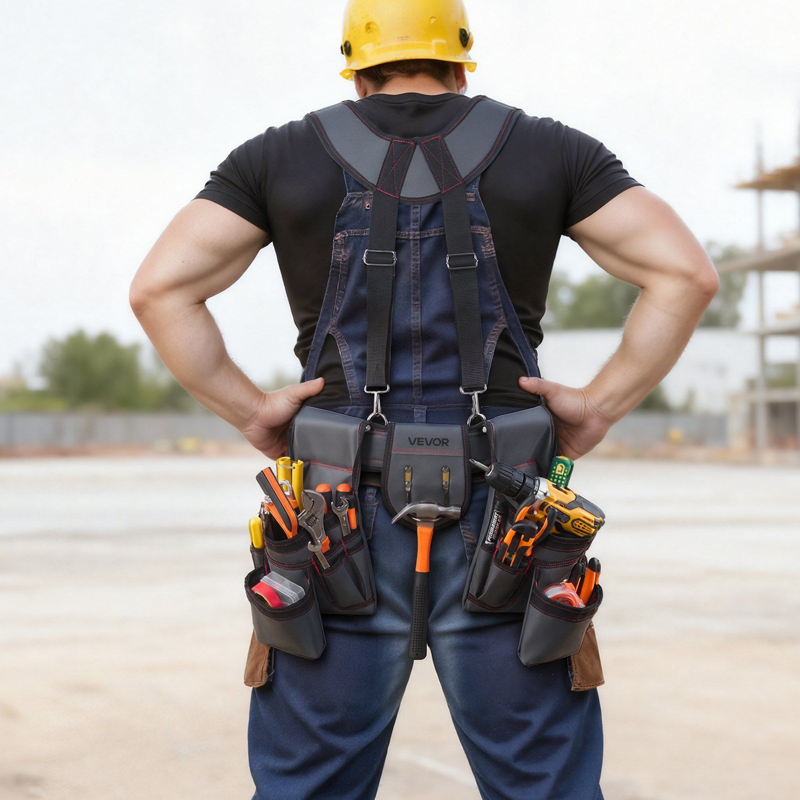 Tool Belt, 22 Pockets Tool Pouch with Suspenders for Men, Heavy Duty Adjustable Utility Belt Bag Suspenders for Electrician, Carpenter, Construction, Work Apron Organizer Waist Adjust 81-173 cm - Image 8