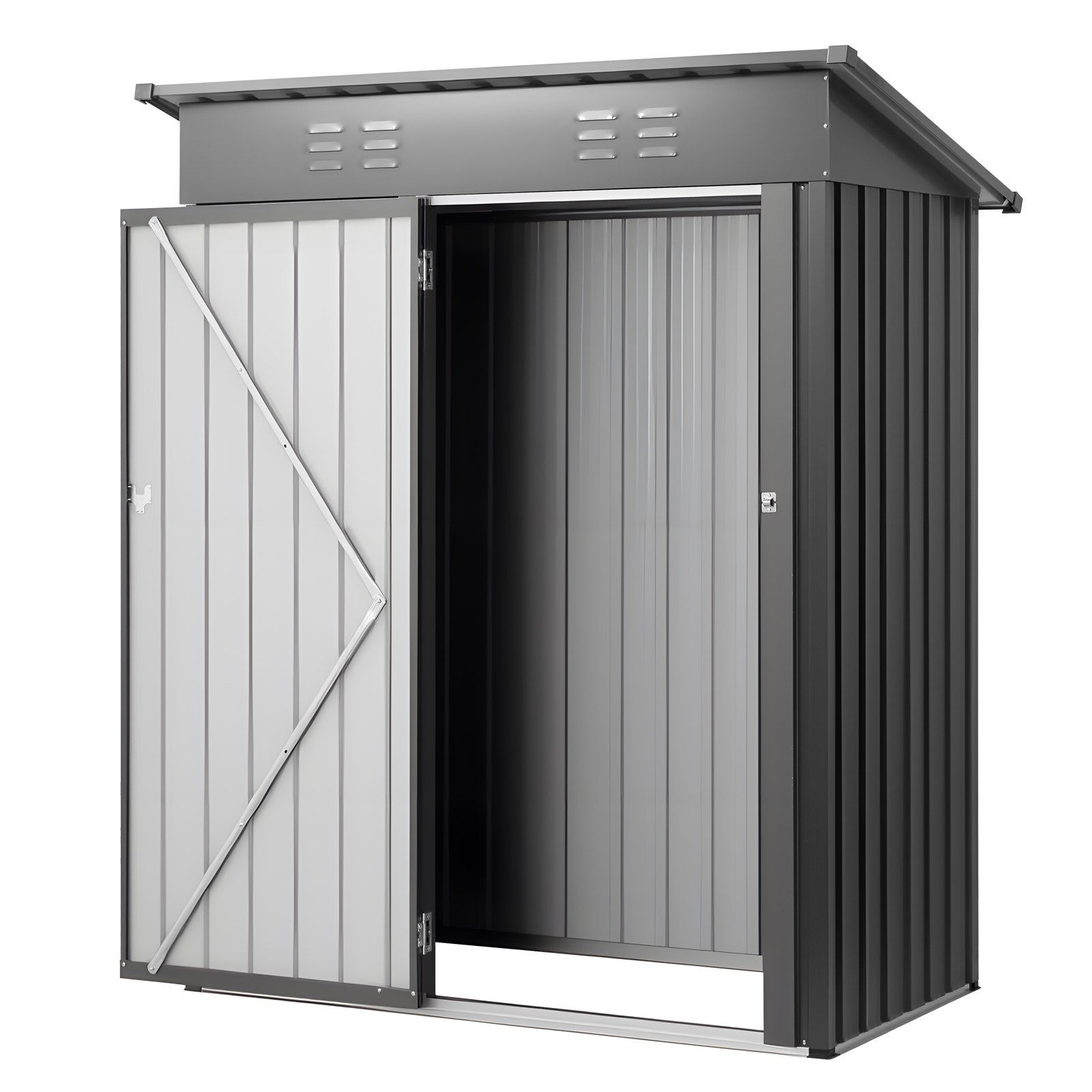 1533 x 876 x 1815 mm Metal Garden Shed, Storage Building with Lockable Door & 2 Louver Vents, Sloped Roof Metal Outdoor Storage Shed, Tool Sheds Outdoor Storage for Backyard, Garden, Patio - Image 1