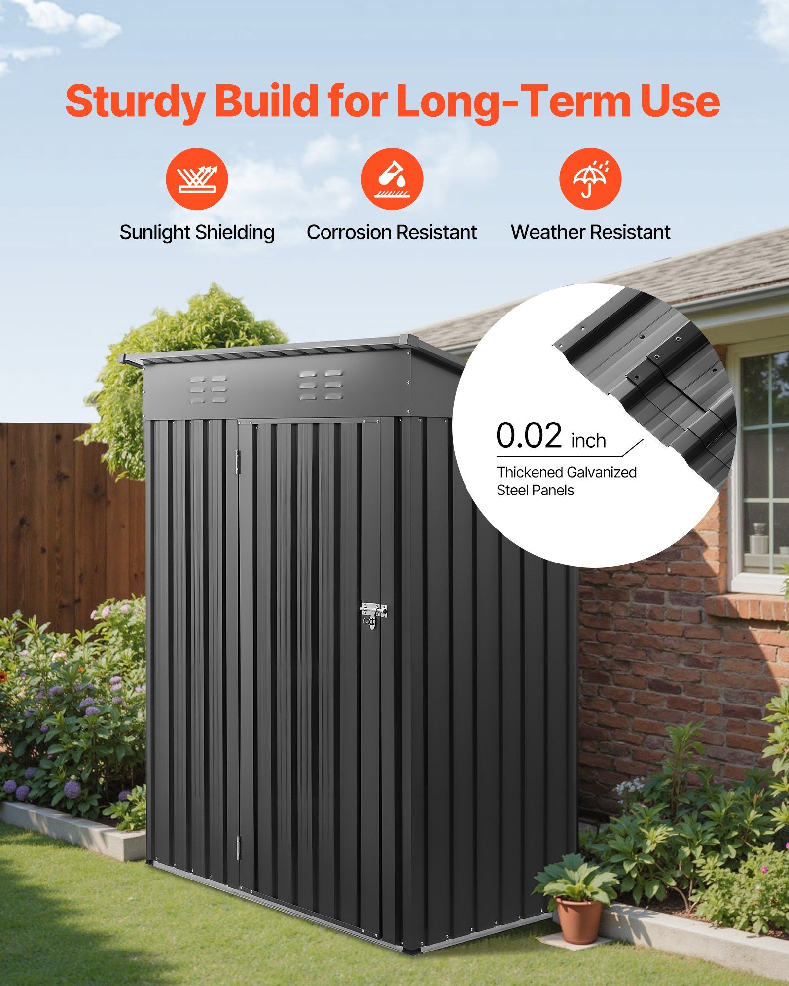 1533 x 876 x 1815 mm Metal Garden Shed, Storage Building with Lockable Door & 2 Louver Vents, Sloped Roof Metal Outdoor Storage Shed, Tool Sheds Outdoor Storage for Backyard, Garden, Patio - Image 3