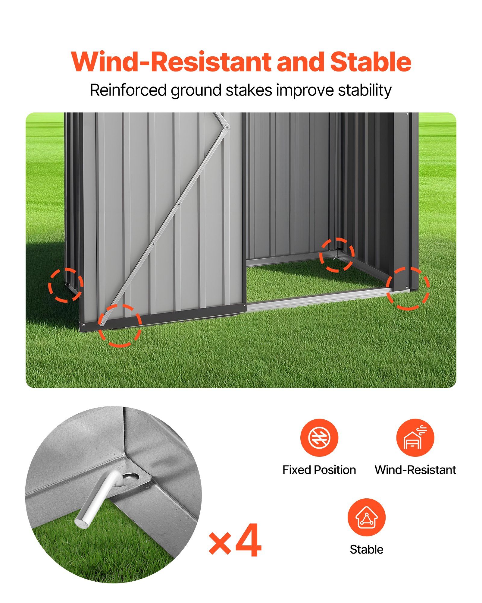 1533 x 876 x 1815 mm Metal Garden Shed, Storage Building with Lockable Door & 2 Louver Vents, Sloped Roof Metal Outdoor Storage Shed, Tool Sheds Outdoor Storage for Backyard, Garden, Patio - Image 5