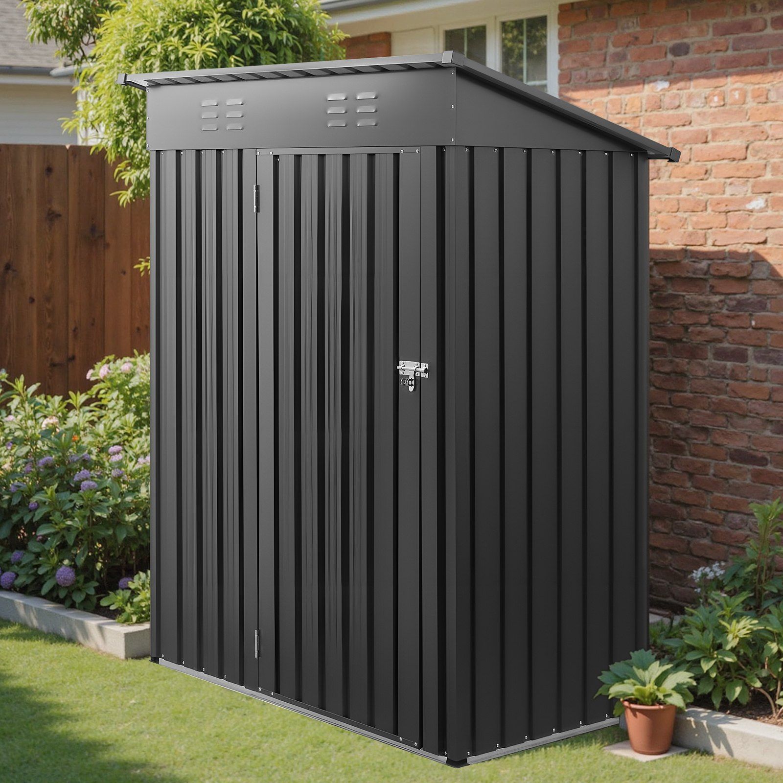 1533 x 876 x 1815 mm Metal Garden Shed, Storage Building with Lockable Door & 2 Louver Vents, Sloped Roof Metal Outdoor Storage Shed, Tool Sheds Outdoor Storage for Backyard, Garden, Patio - Image 8