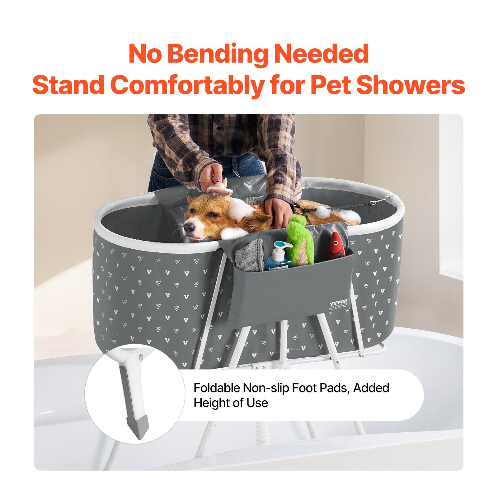 Portable Dog Bathtub, Elevated & Foldable Space-saving Pet Shower Station with Efficient Drainage, Bathing Tub for Washing & Grooming Small and Medium Size Dogs and Cats Indoor & Outdoor, Grey - Image 3