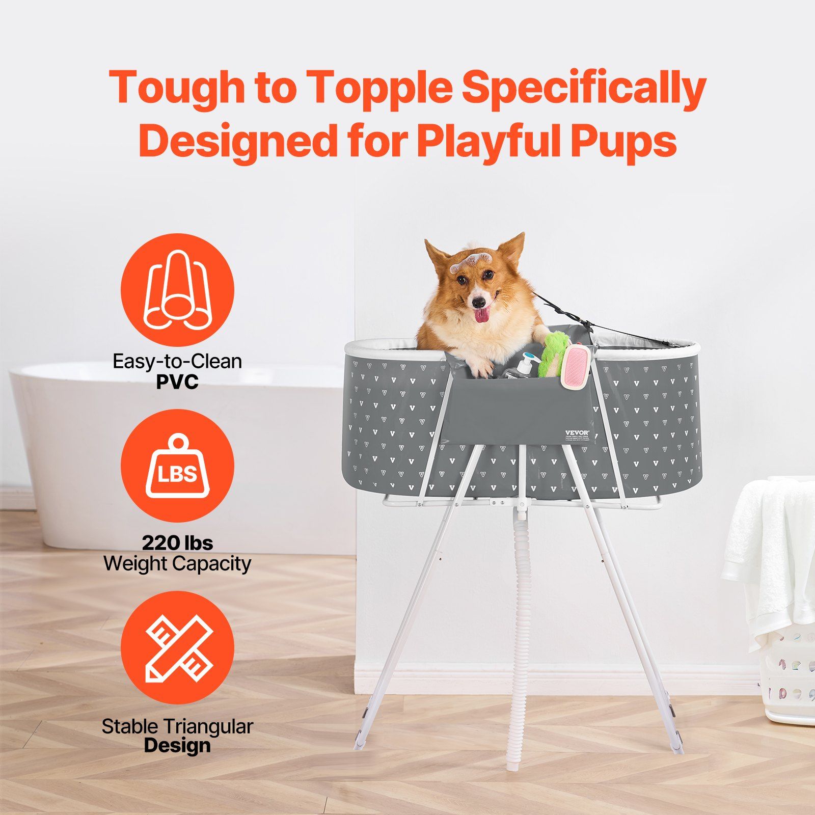 Portable Dog Bathtub, Elevated & Foldable Space-saving Pet Shower Station with Efficient Drainage, Bathing Tub for Washing & Grooming Small and Medium Size Dogs and Cats Indoor & Outdoor, Grey - Image 4