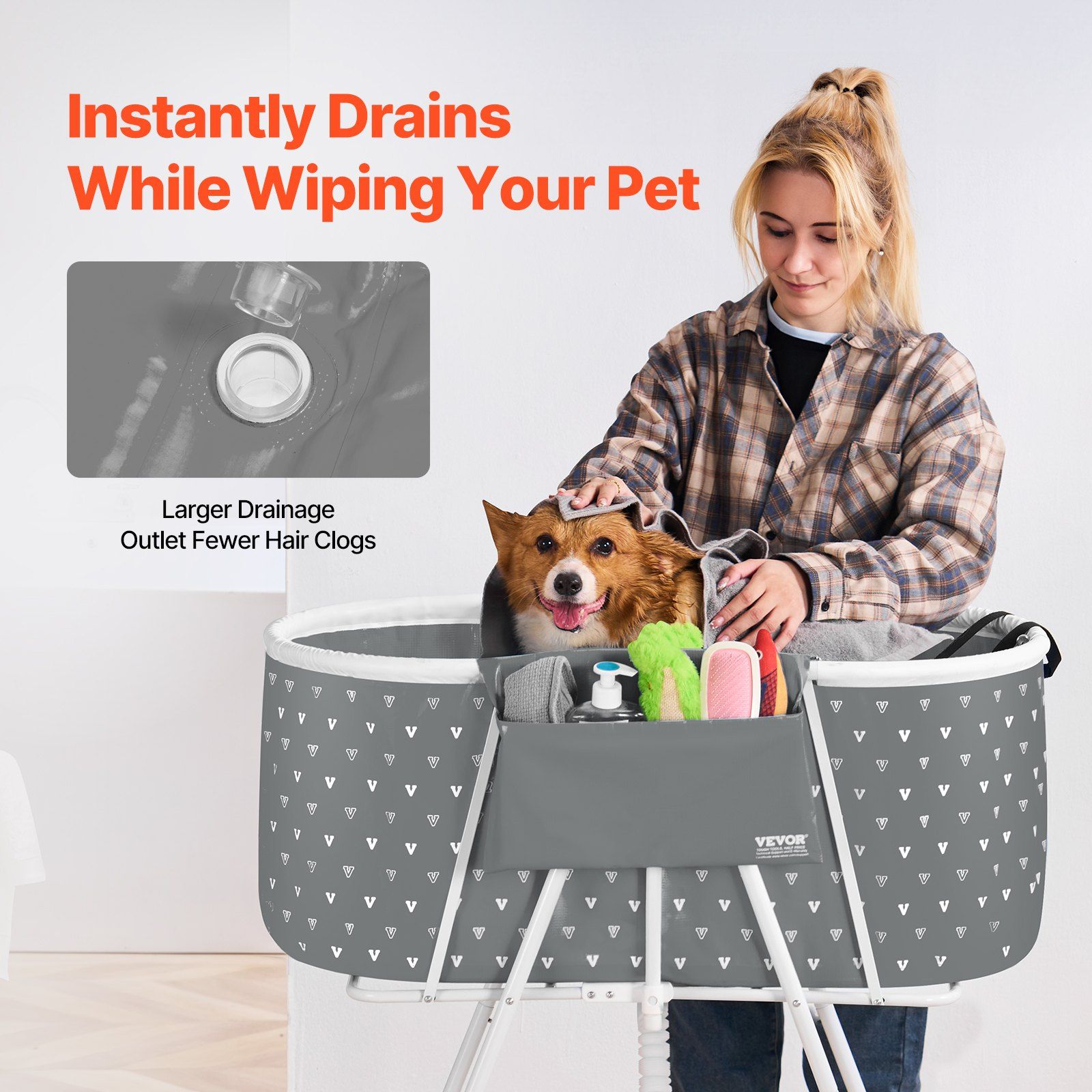 Portable Dog Bathtub, Elevated & Foldable Space-saving Pet Shower Station with Efficient Drainage, Bathing Tub for Washing & Grooming Small and Medium Size Dogs and Cats Indoor & Outdoor, Grey - Image 5