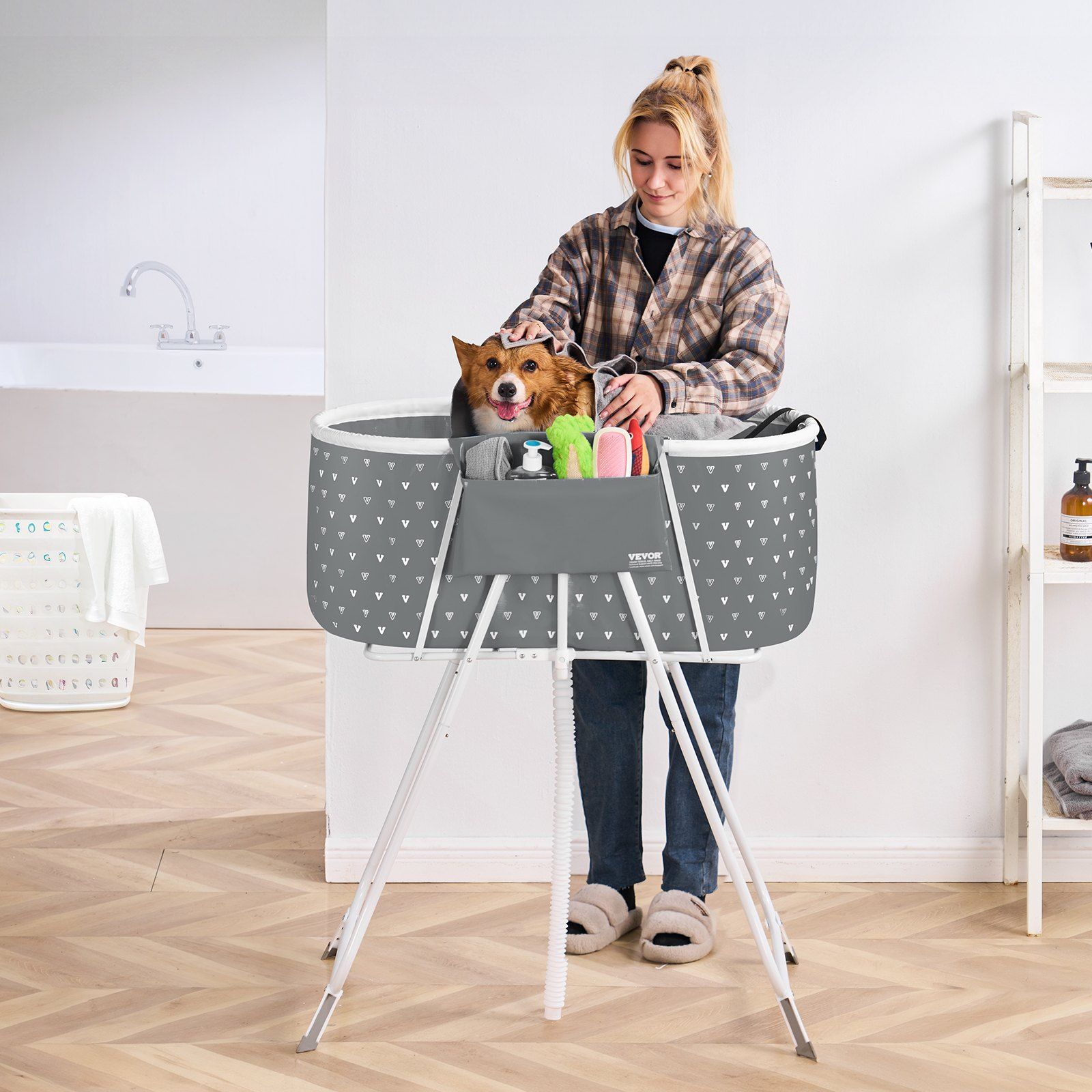 Portable Dog Bathtub, Elevated & Foldable Space-saving Pet Shower Station with Efficient Drainage, Bathing Tub for Washing & Grooming Small and Medium Size Dogs and Cats Indoor & Outdoor, Grey - Image 8