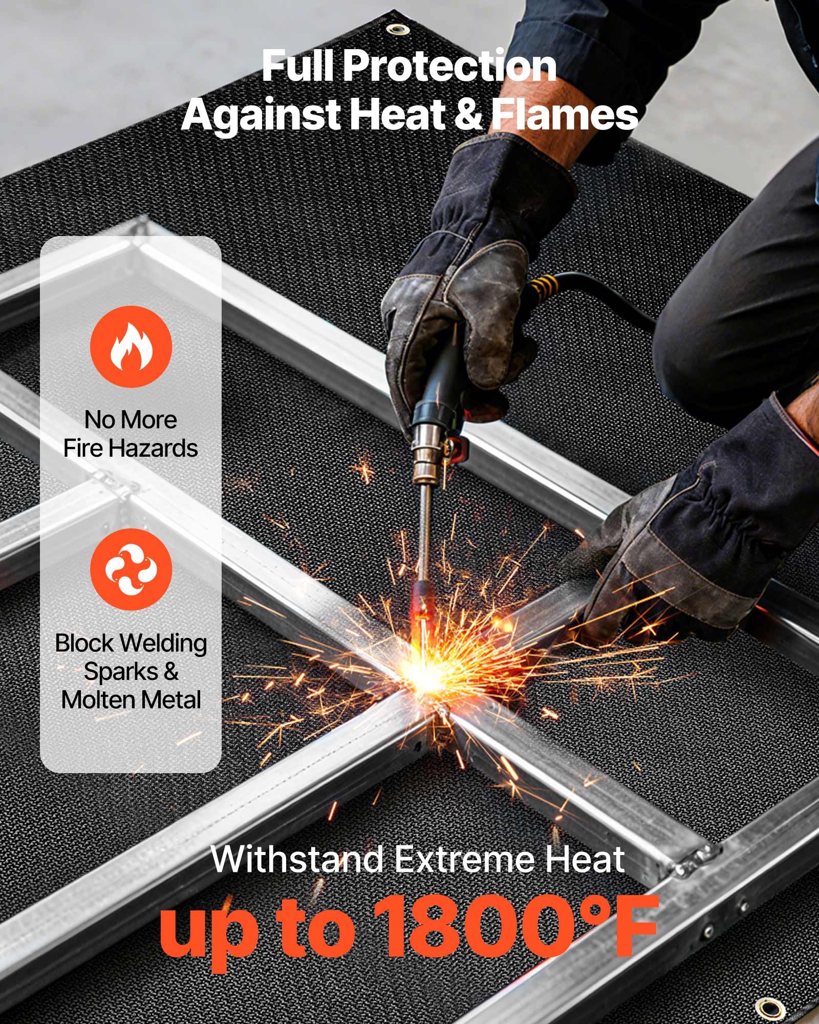Welding Blanket, 1829mm x 2438mm Silicone Coated Fiberglass Welding Blanket, 1800°F Heat Resistant Safety Protection Blankets, Flame Retardant Fireproof Insulation Mat with Metal Grommets - Image 2