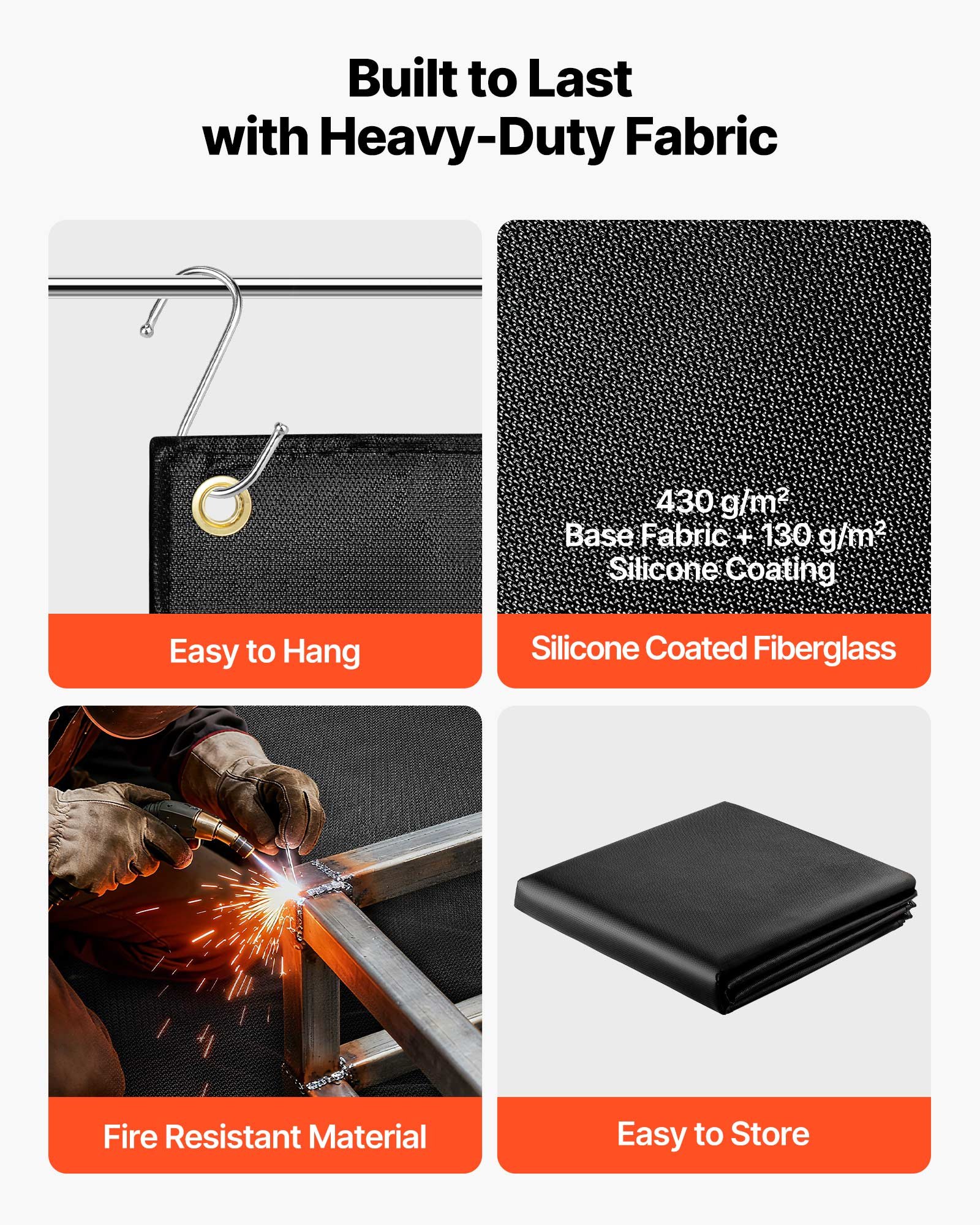 Welding Blanket, 1829mm x 2438mm Silicone Coated Fiberglass Welding Blanket, 1800°F Heat Resistant Safety Protection Blankets, Flame Retardant Fireproof Insulation Mat with Metal Grommets - Image 3