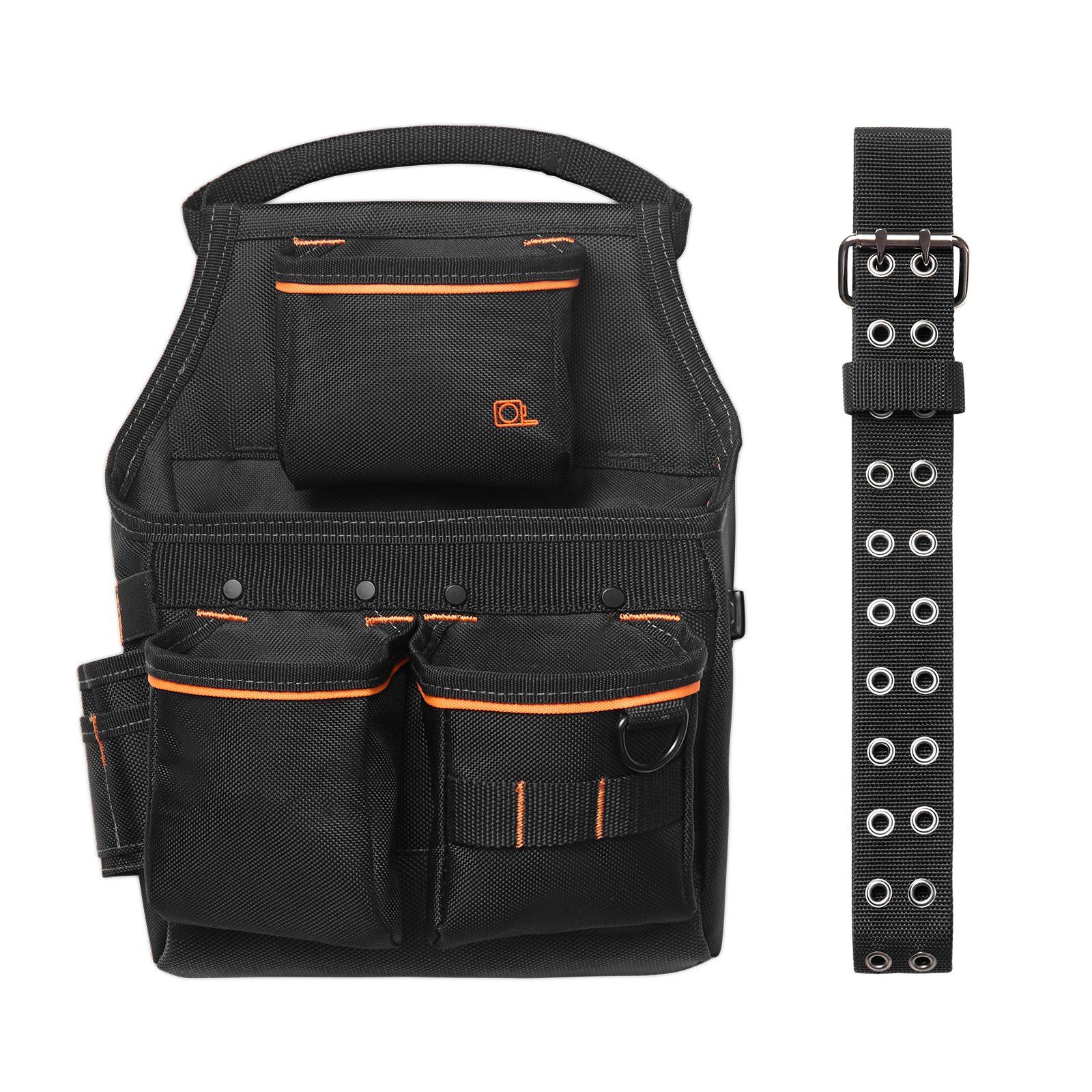 Tool Pouch with Belt, 14 Pockets Professional Tool Belt Pouch for Men, Heavy Duty Detachable Adjustable Utility Work Bag for Electrician, Carpenter, Construction, Adjusts Waist 83 cm to 127 cm - Image 1