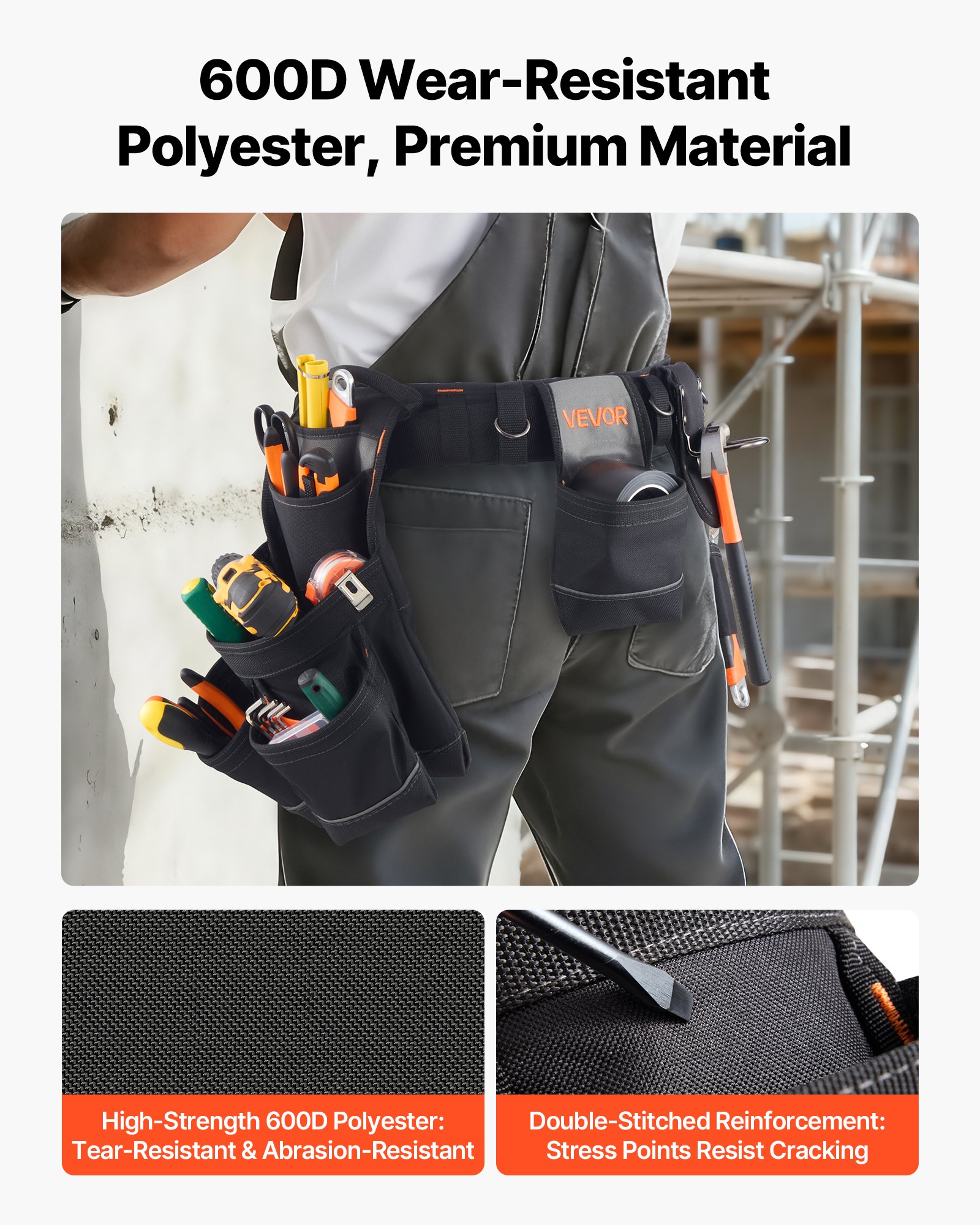 Tool Belt, 18 Pockets Professional Tool Pouch for Men, Heavy Duty Adjustable Utility Belt Detachable Work Bag for Electrician, Carpenter, Construction, Work Apron Organizer, Adjusts 80-131 cm - Image 5