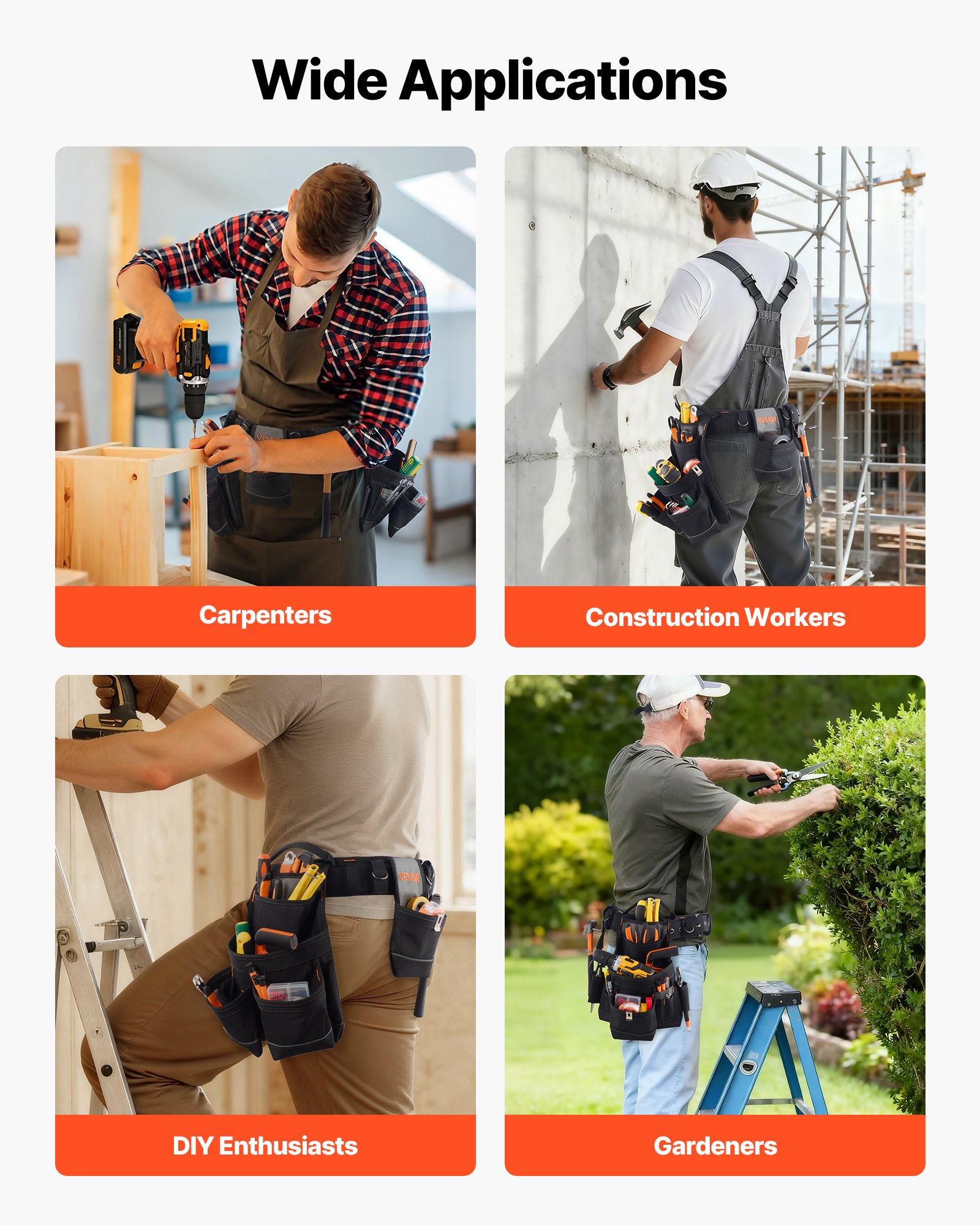 Tool Belt, 18 Pockets Professional Tool Pouch for Men, Heavy Duty Adjustable Utility Belt Detachable Work Bag for Electrician, Carpenter, Construction, Work Apron Organizer, Adjusts 80-131 cm - Image 6