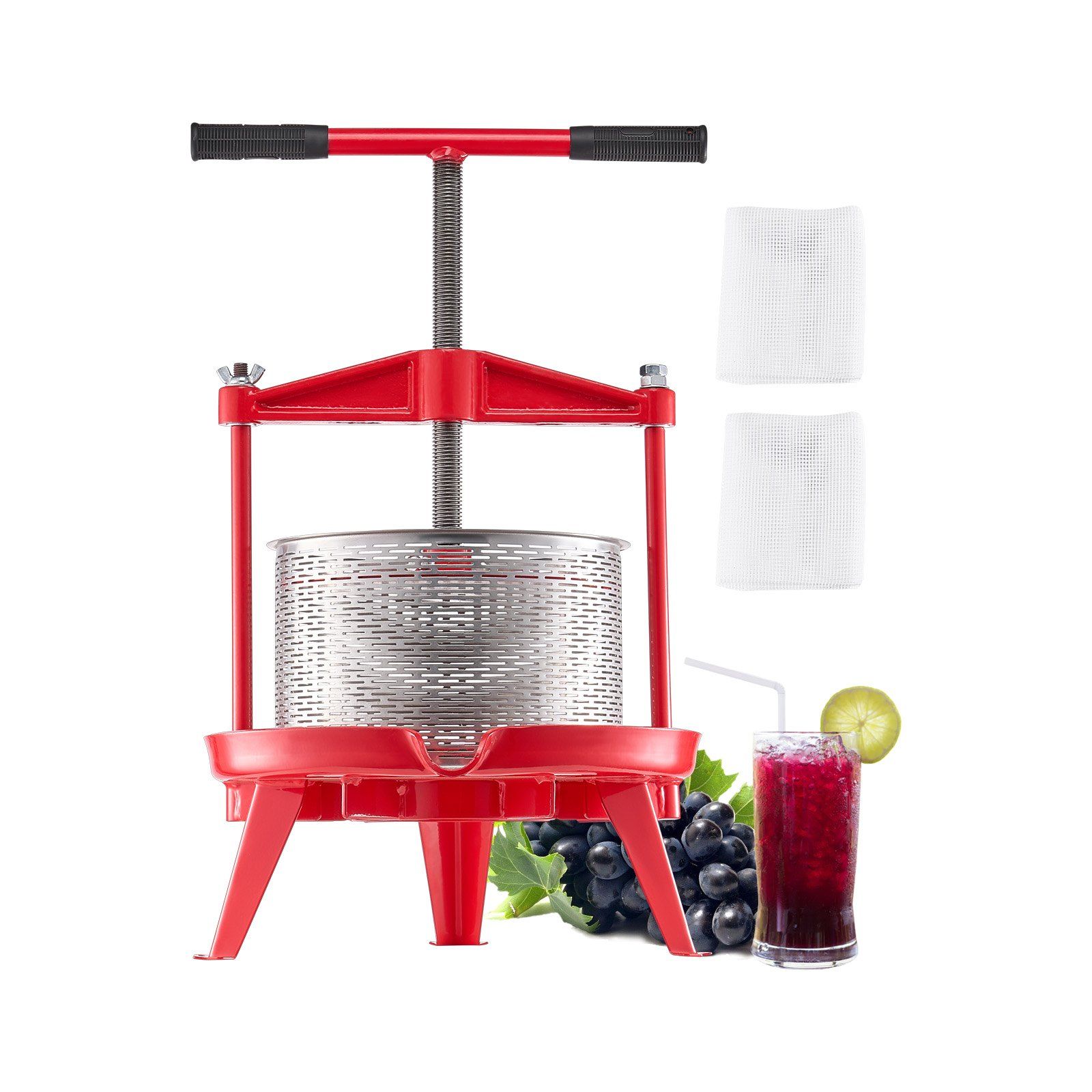 2.38 Gal/9L Fruit Wine Press, Stainless Steel Basket with Cross-beam and Triangular Structure, Manual Juice Maker, Cider Apple Grape Tincture Making Press with T-Handle for Kitchen Home - Image 1