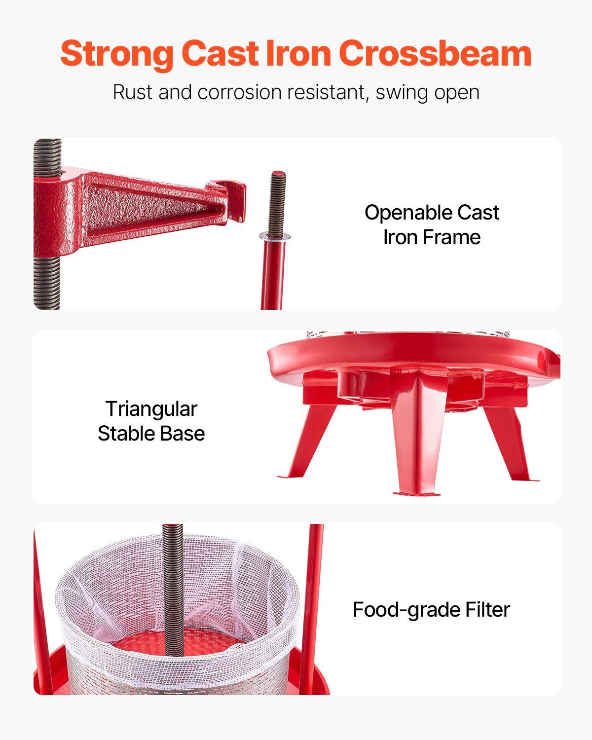 2.38 Gal/9L Fruit Wine Press, Stainless Steel Basket with Cross-beam and Triangular Structure, Manual Juice Maker, Cider Apple Grape Tincture Making Press with T-Handle for Kitchen Home - Image 4