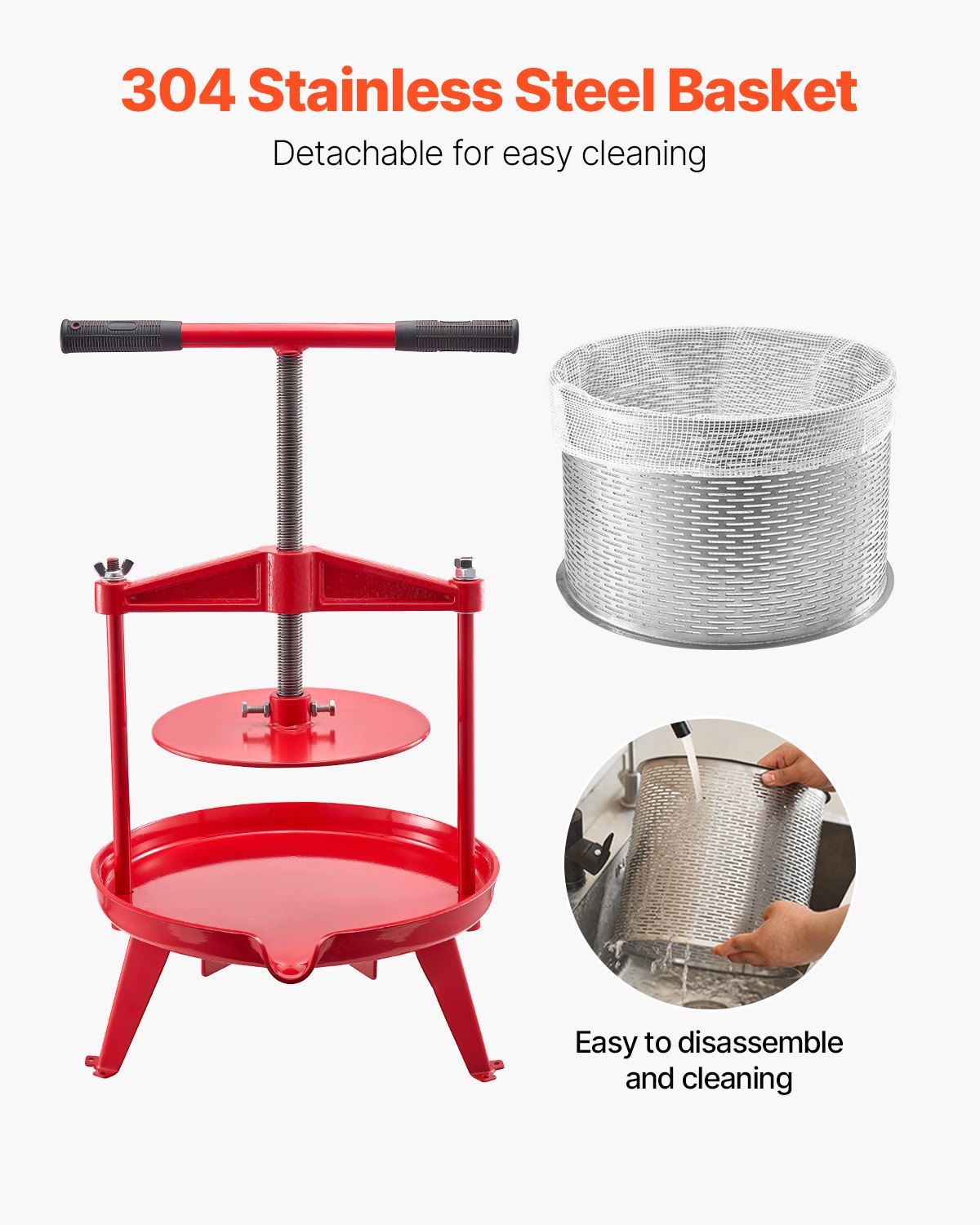 2.38 Gal/9L Fruit Wine Press, Stainless Steel Basket with Cross-beam and Triangular Structure, Manual Juice Maker, Cider Apple Grape Tincture Making Press with T-Handle for Kitchen Home - Image 5