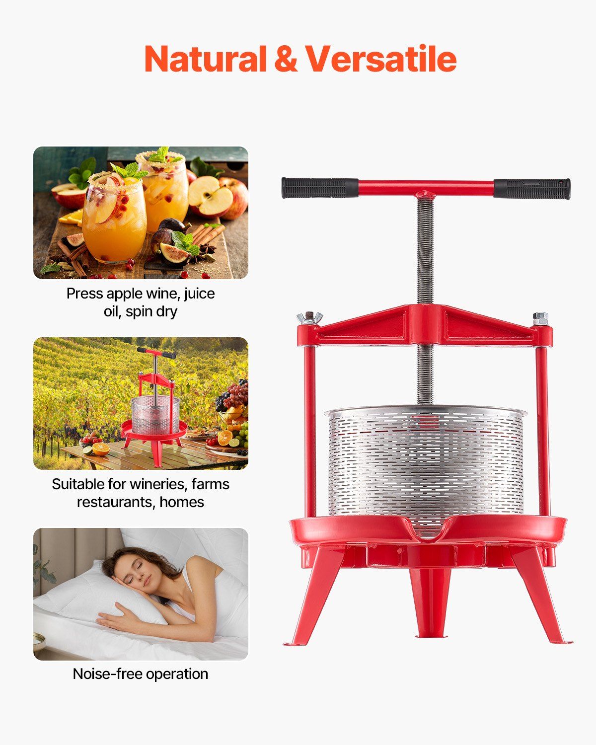 2.38 Gal/9L Fruit Wine Press, Stainless Steel Basket with Cross-beam and Triangular Structure, Manual Juice Maker, Cider Apple Grape Tincture Making Press with T-Handle for Kitchen Home - Image 6