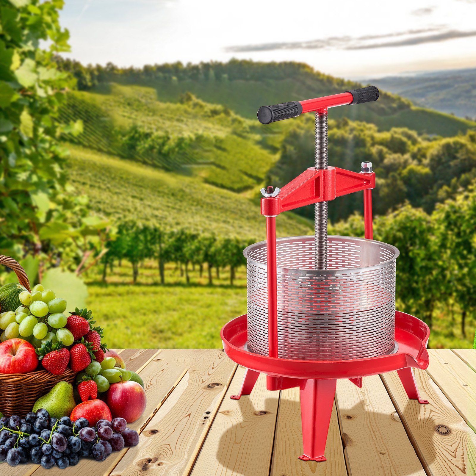 2.38 Gal/9L Fruit Wine Press, Stainless Steel Basket with Cross-beam and Triangular Structure, Manual Juice Maker, Cider Apple Grape Tincture Making Press with T-Handle for Kitchen Home - Image 8