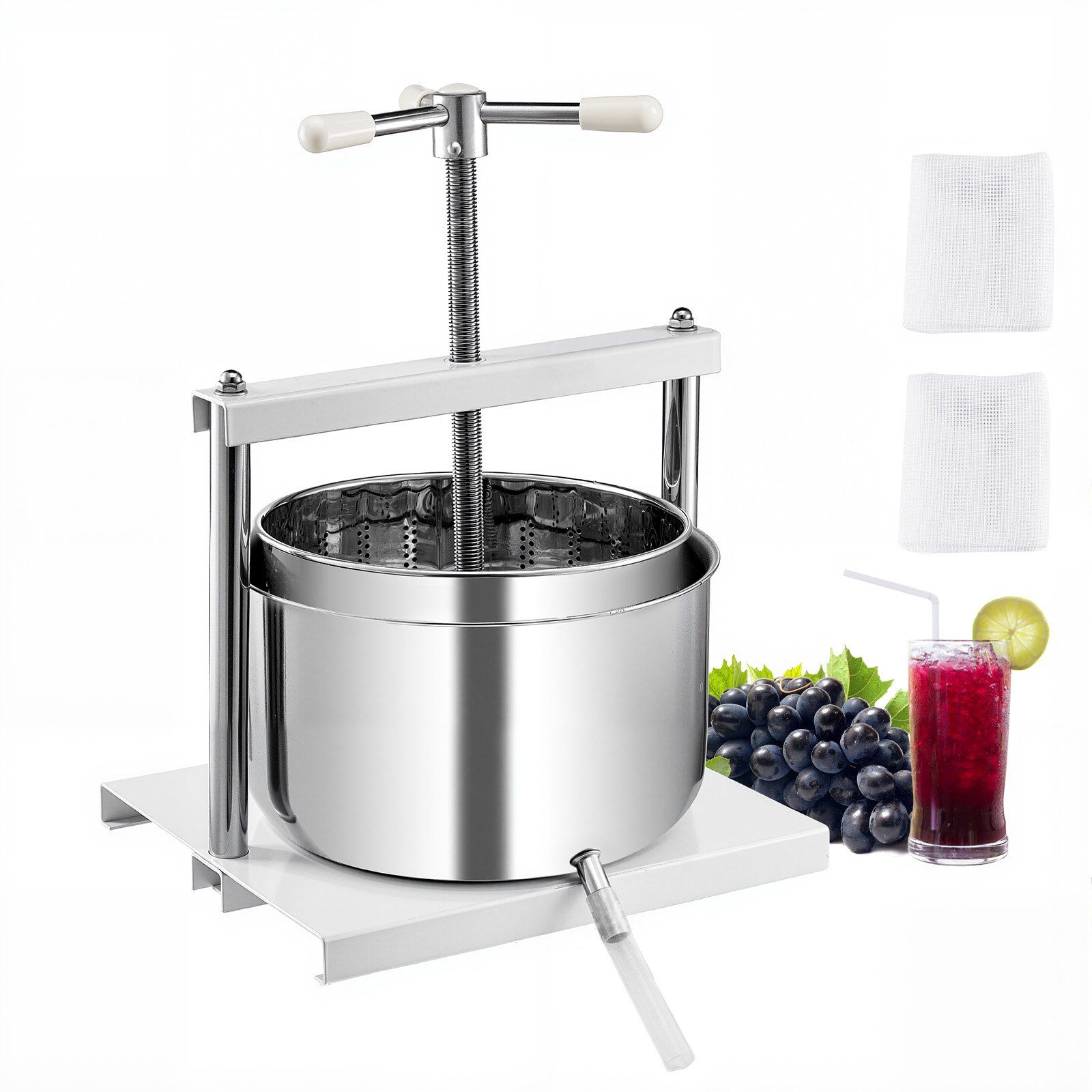 3.17 Gal/12L Fruit Wine Press, 2 Stainless Steel Barrels, Manual Juice Maker, Cider Apple Grape Tincture Honey Olive Oil Making Press with Triangular Handle for Outdoor Kitchen Home - Image 1