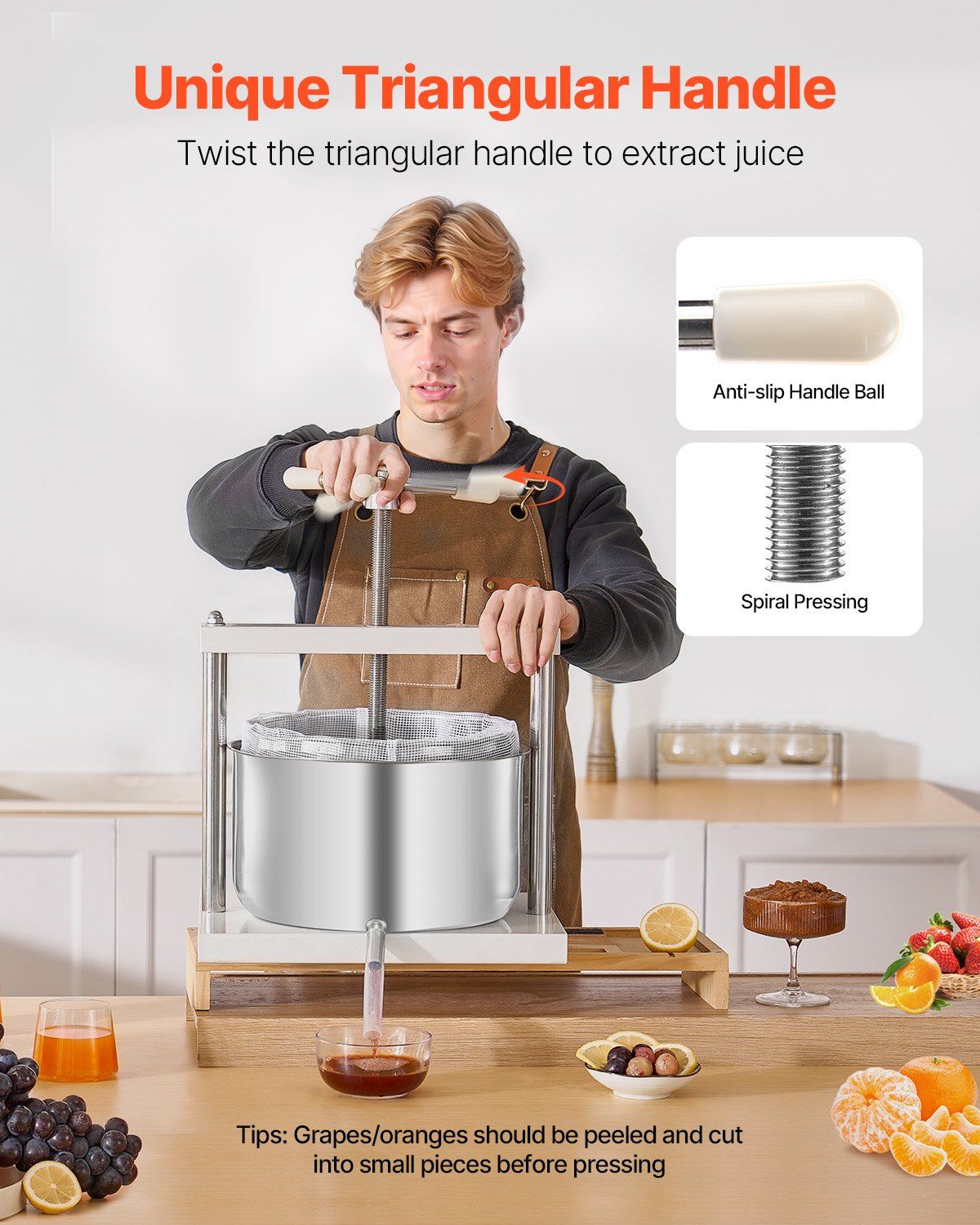 3.17 Gal/12L Fruit Wine Press, 2 Stainless Steel Barrels, Manual Juice Maker, Cider Apple Grape Tincture Honey Olive Oil Making Press with Triangular Handle for Outdoor Kitchen Home - Image 4