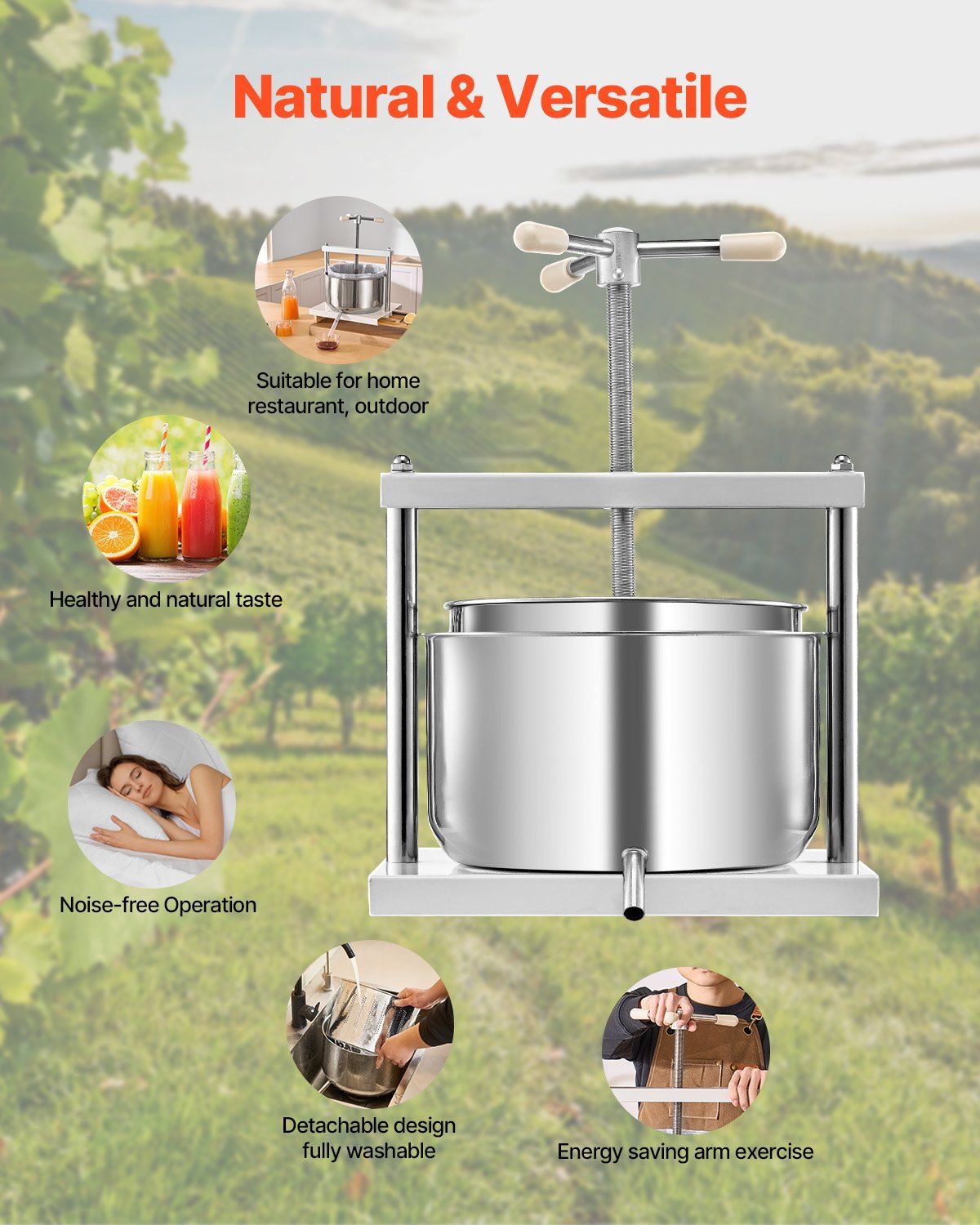3.17 Gal/12L Fruit Wine Press, 2 Stainless Steel Barrels, Manual Juice Maker, Cider Apple Grape Tincture Honey Olive Oil Making Press with Triangular Handle for Outdoor Kitchen Home - Image 6