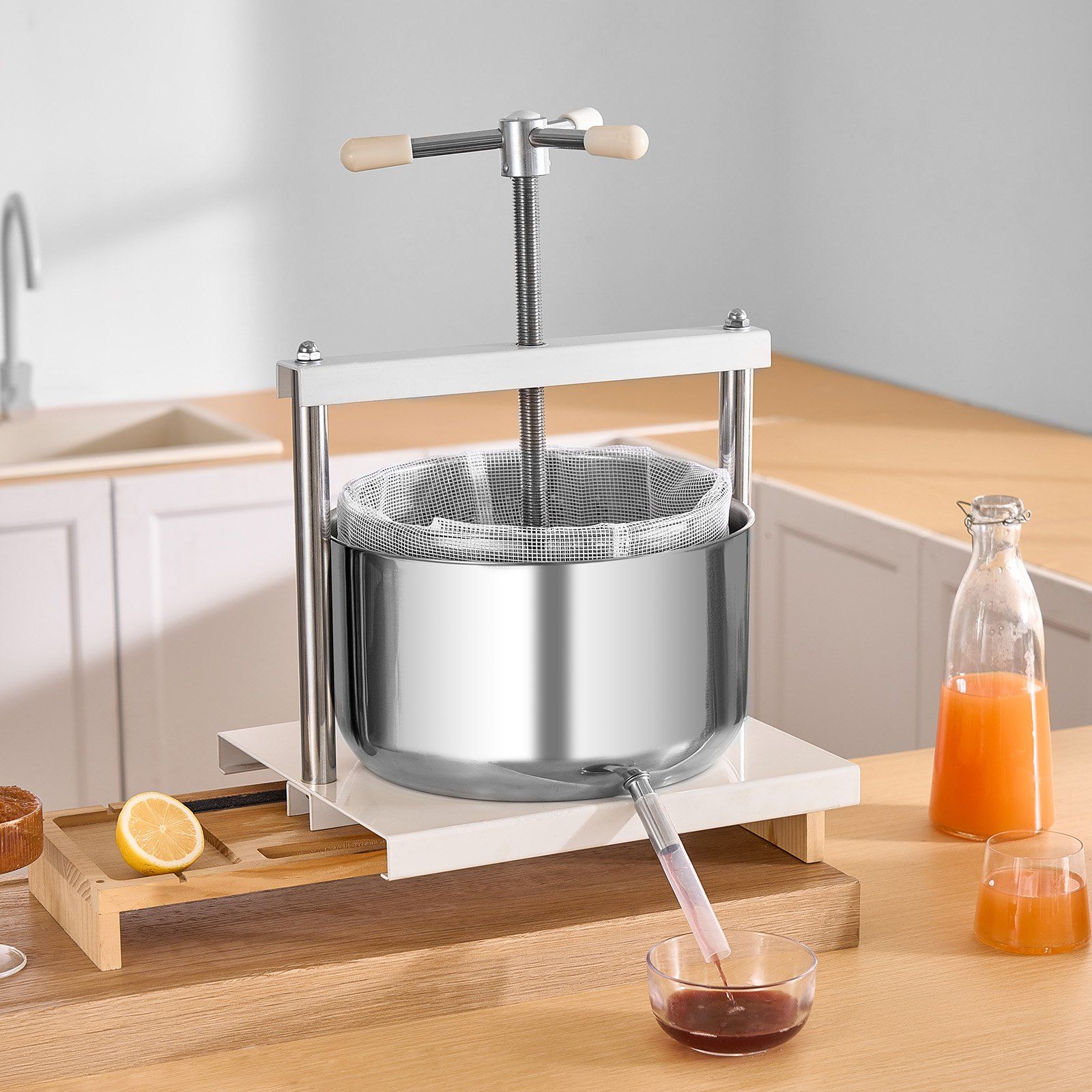 3.17 Gal/12L Fruit Wine Press, 2 Stainless Steel Barrels, Manual Juice Maker, Cider Apple Grape Tincture Honey Olive Oil Making Press with Triangular Handle for Outdoor Kitchen Home - Image 8