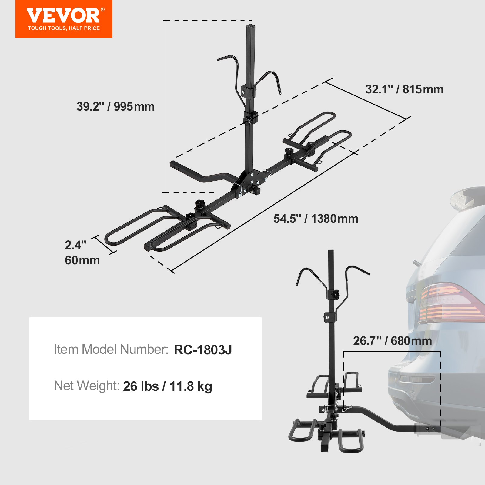 2-Bike Rack Hitch Mount Folding Carrier Car Truck SUV 1.25 - Image 7