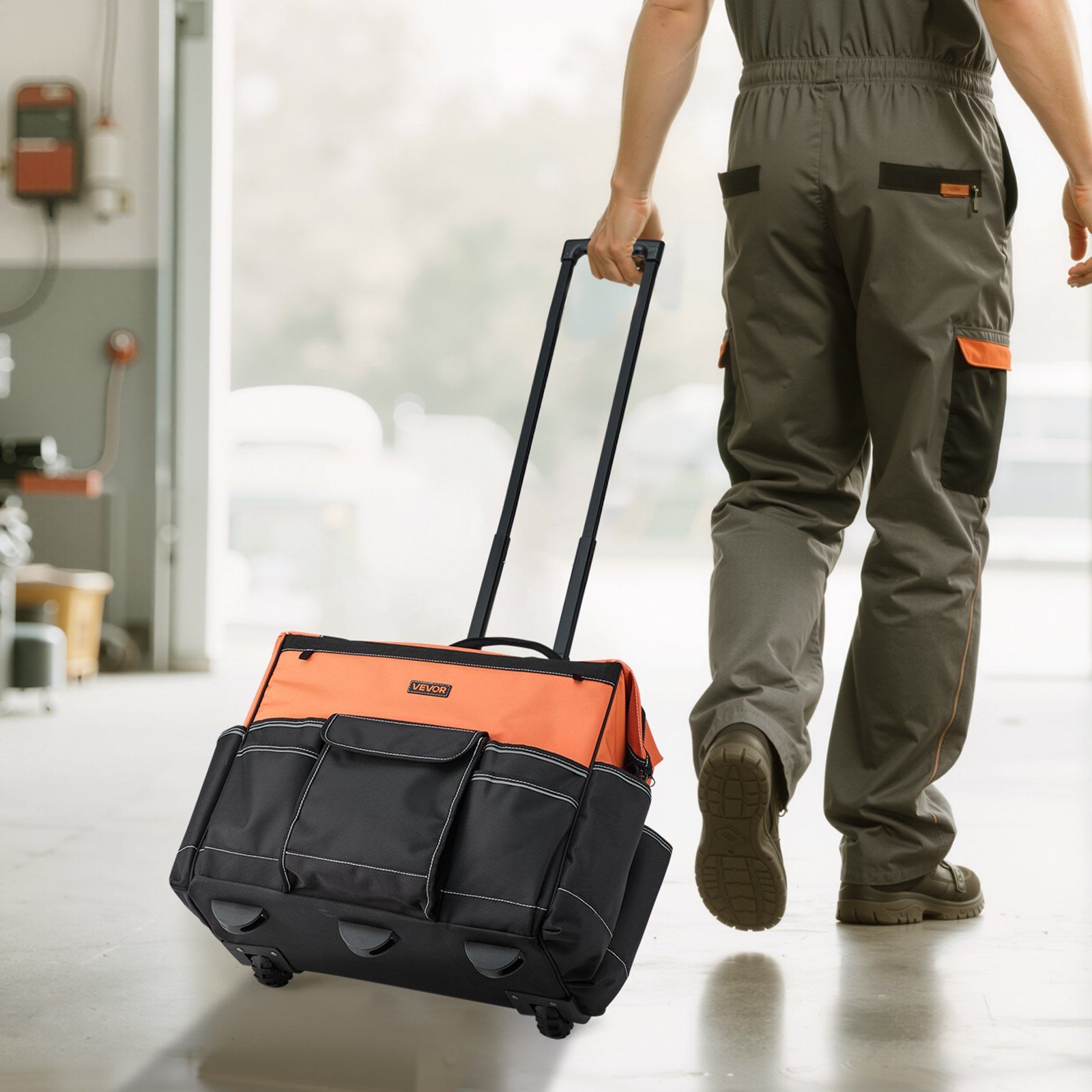 Rolling Tool Bag, 110 lbs Load Capacity, 27 Pockets Heavy Duty Roller Tool Bag on Wheels, Adjustable Telescoping Handle & Stable Base, Toolbag Organizers with Wheels for Construction, Mechanic - Image 8