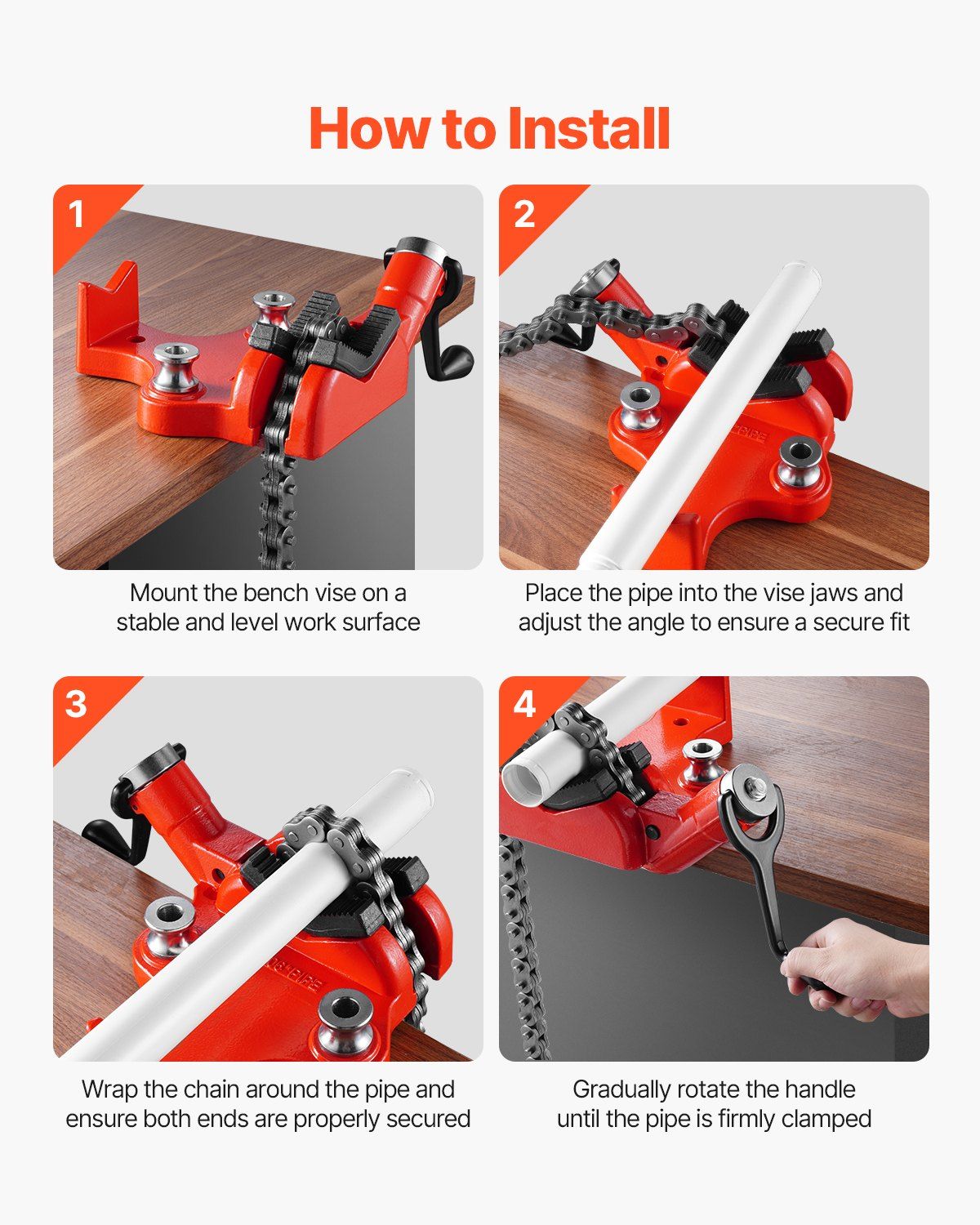 Heavy-Duty Pipe Chain Vise, 1/4