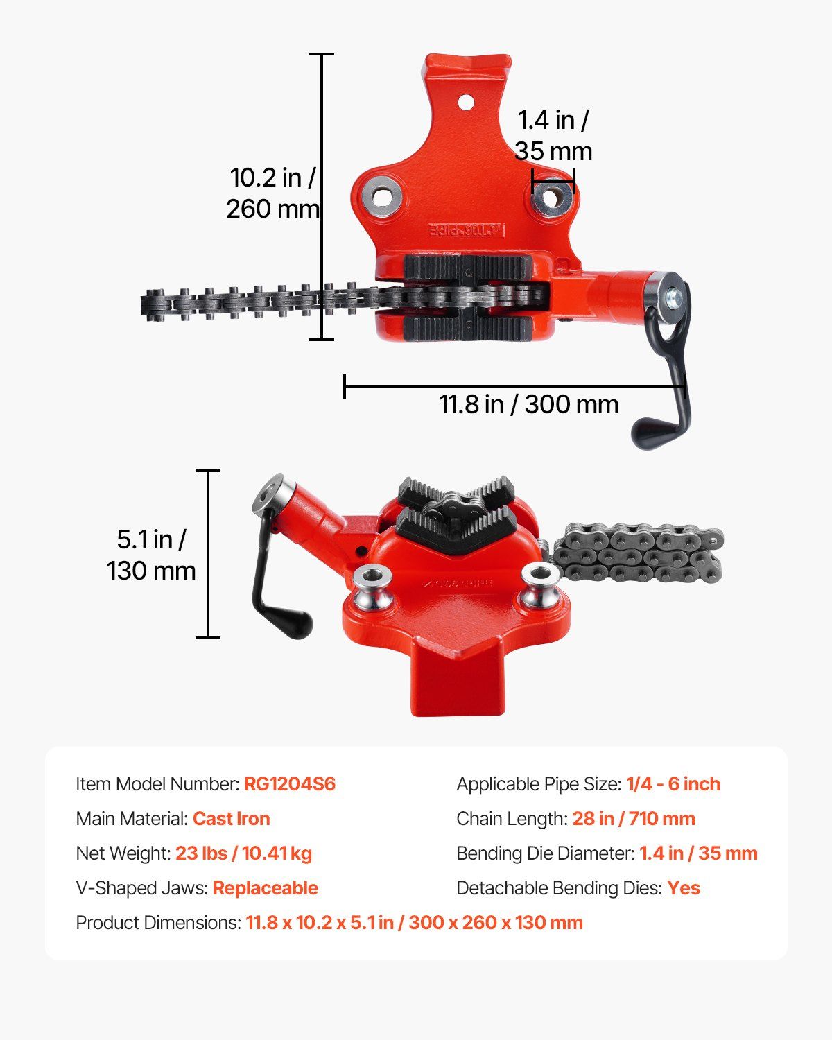 Heavy-Duty Pipe Chain Vise, 1/4
