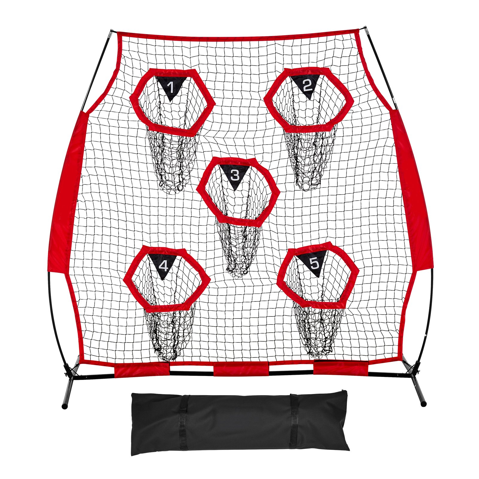 1828.8x1828.8mm Football Trainer Throwing Net, Training Throwing Target Practice Net with 5 Target Pockets, Knotless Net Includes Straps and Portable Carry Case, Improve QB Throwing Accuracy,Red - Image 1