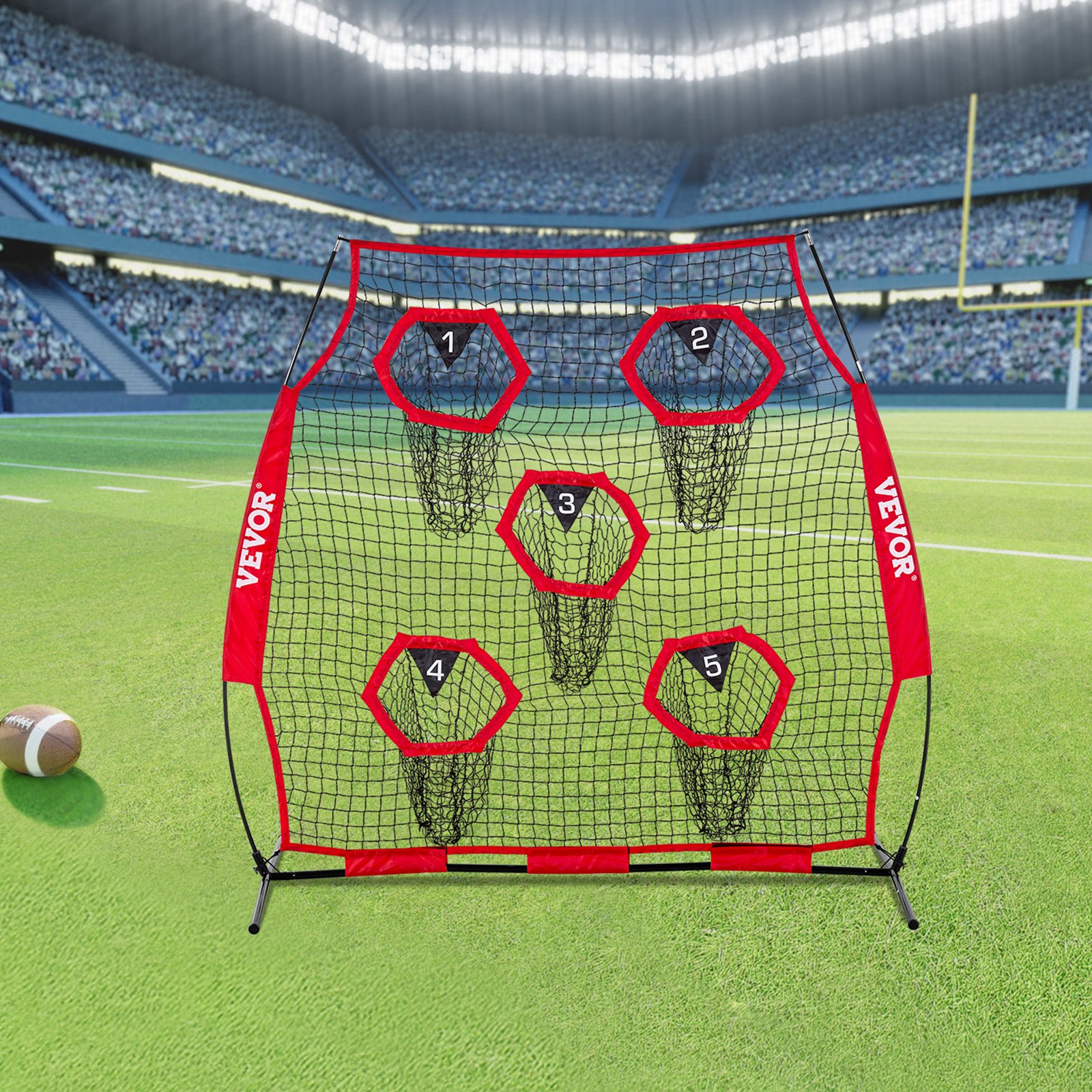 1828.8x1828.8mm Football Trainer Throwing Net, Training Throwing Target Practice Net with 5 Target Pockets, Knotless Net Includes Straps and Portable Carry Case, Improve QB Throwing Accuracy,Red - Image 8
