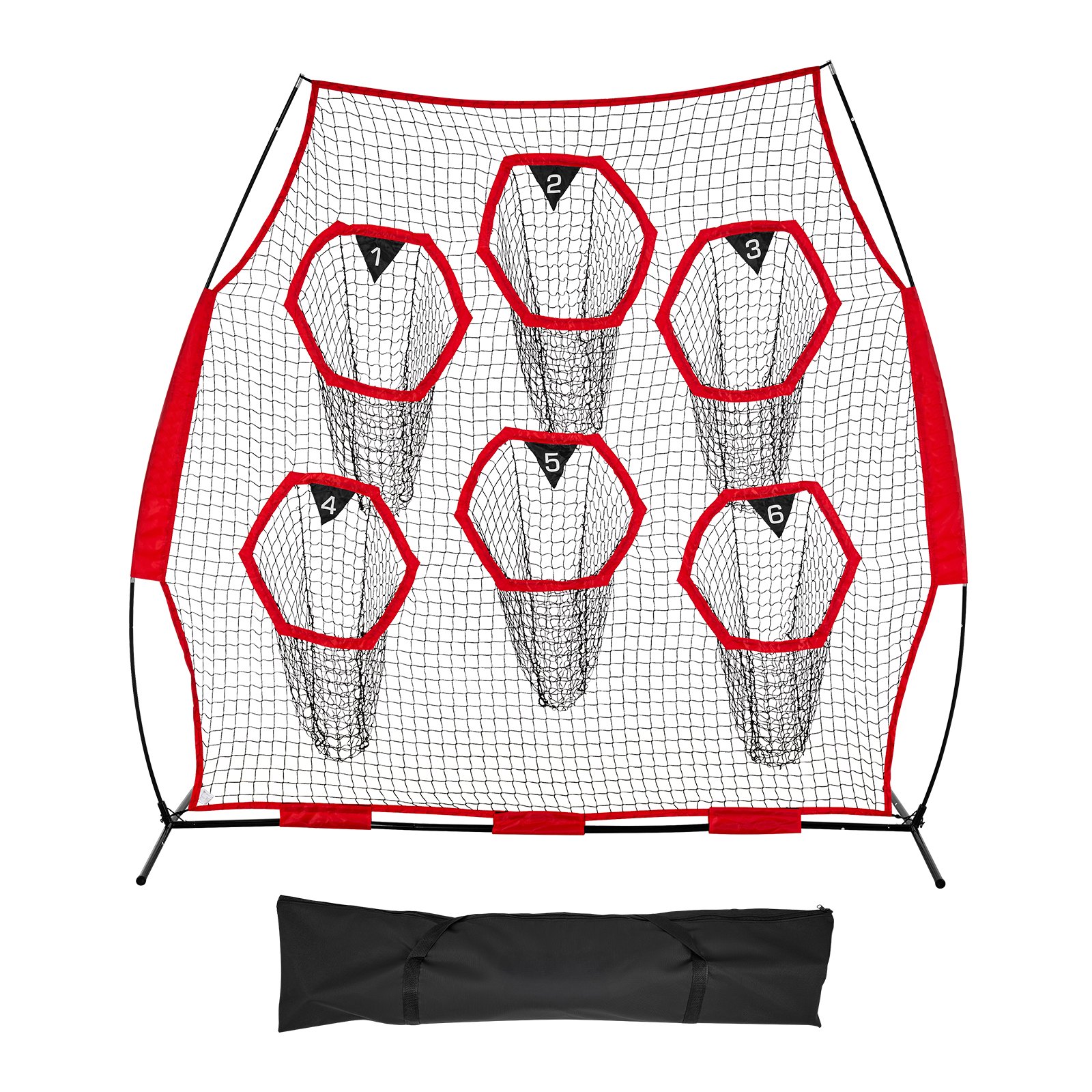 2438.4x2438.4mm Football Trainer Throwing Net, Training Throwing Target Practice Net with 6 Target Pockets, Knotless Net Includes Straps and Portable Carry Case, Improve QB Throwing Accuracy,Red - Image 1