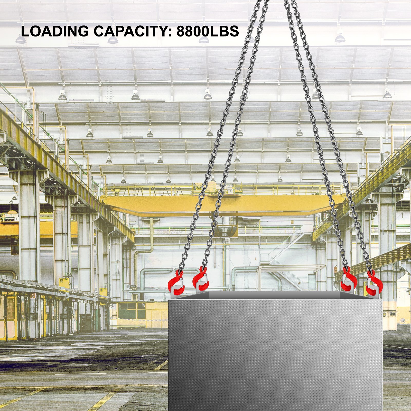 Chain Sling, 8 mm x 1m Lifting Chains with Hooks, G80 Engine Chain Hoist Lifts, 5 Ton Load Capacity Lifting Sling Chains for Engine Hoist, Engine Lift Chain with 4 Leg Grab Hooks Heavy Duty - Image 2