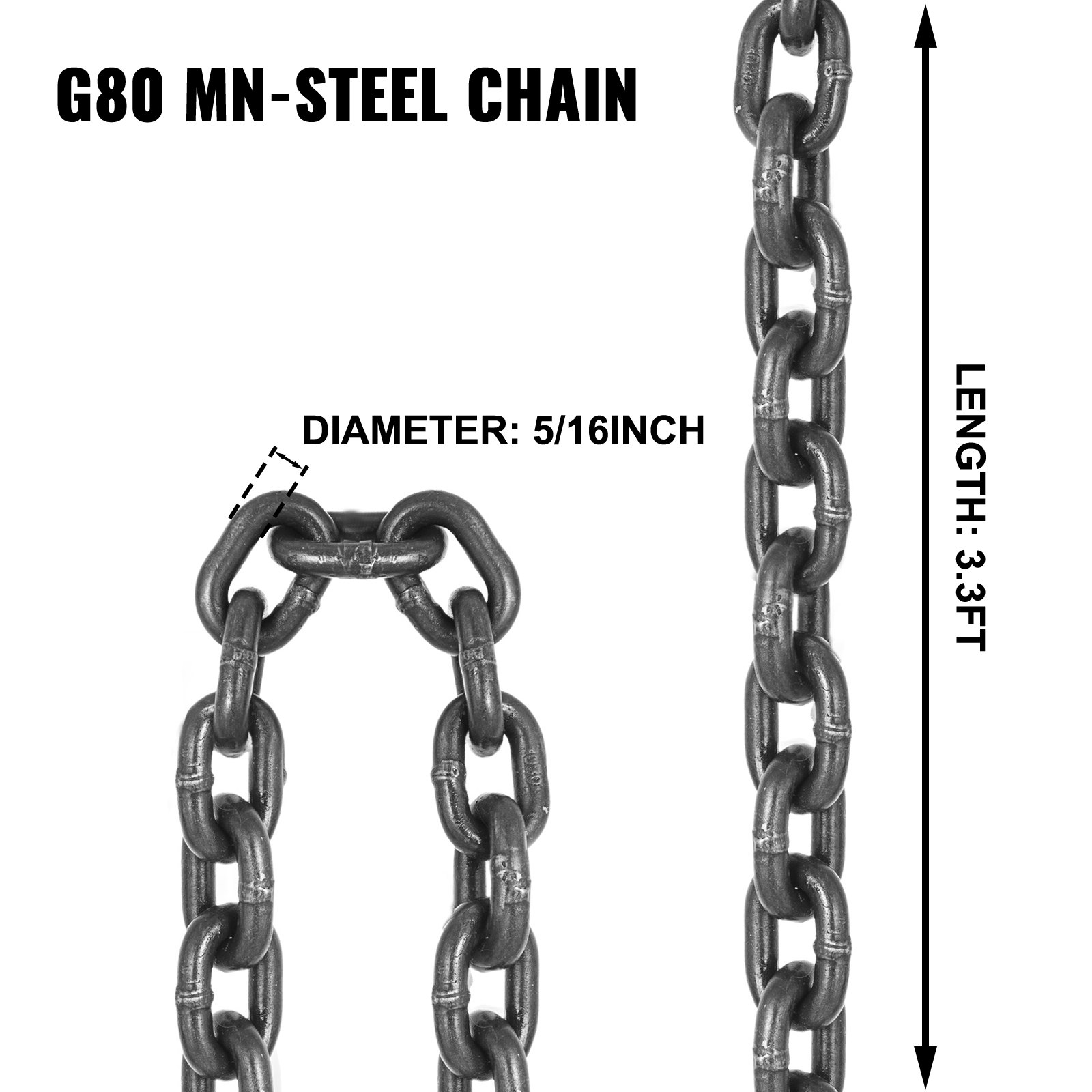 Chain Sling, 8 mm x 1m Lifting Chains with Hooks, G80 Engine Chain Hoist Lifts, 5 Ton Load Capacity Lifting Sling Chains for Engine Hoist, Engine Lift Chain with 4 Leg Grab Hooks Heavy Duty - Image 4