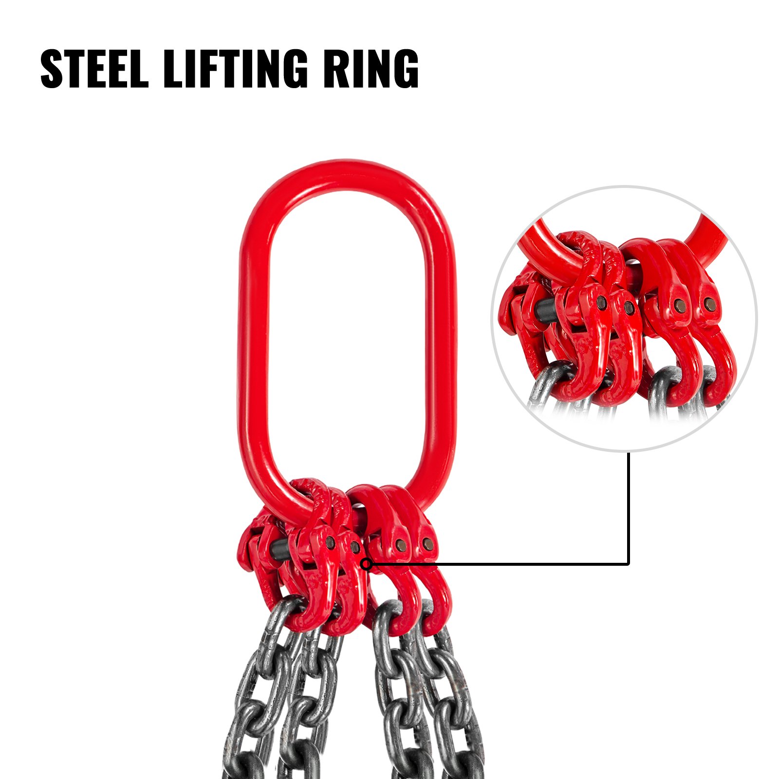 Chain Sling, 8 mm x 1m Lifting Chains with Hooks, G80 Engine Chain Hoist Lifts, 5 Ton Load Capacity Lifting Sling Chains for Engine Hoist, Engine Lift Chain with 4 Leg Grab Hooks Heavy Duty - Image 6
