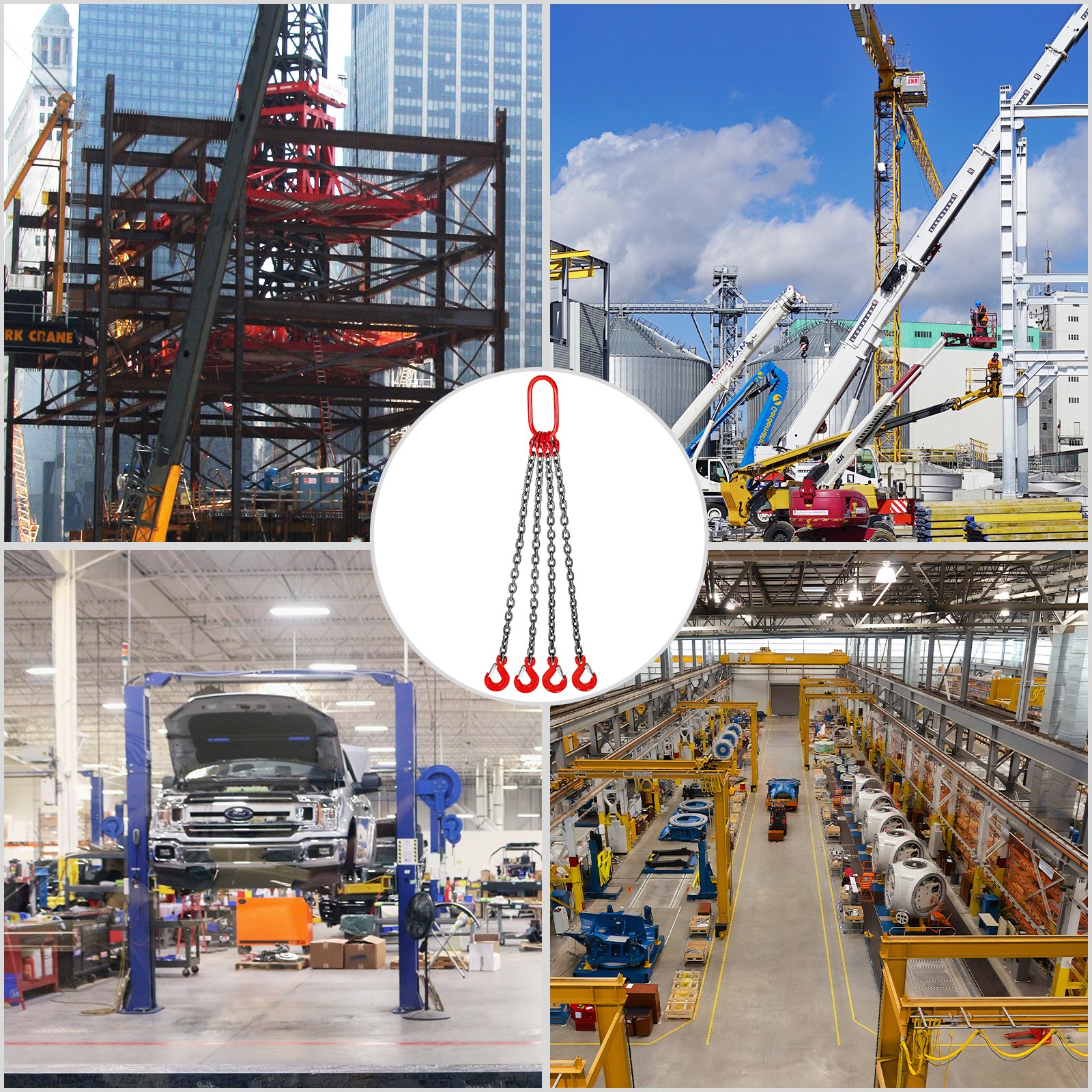 Chain Sling, 8 mm x 1m Lifting Chains with Hooks, G80 Engine Chain Hoist Lifts, 5 Ton Load Capacity Lifting Sling Chains for Engine Hoist, Engine Lift Chain with 4 Leg Grab Hooks Heavy Duty - Image 7
