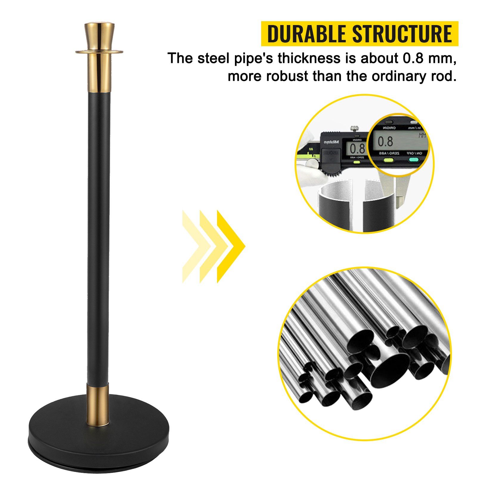 Crowd Control Stanchion, Set of 6 Pieces Stanchion Set, Stanchion Set with 5 ft/1.5 m Black Velvet Rope, Black Crowd Control Barrier with Sturdy Concrete and Metal Base – Easy Connect Assembly - Image 2