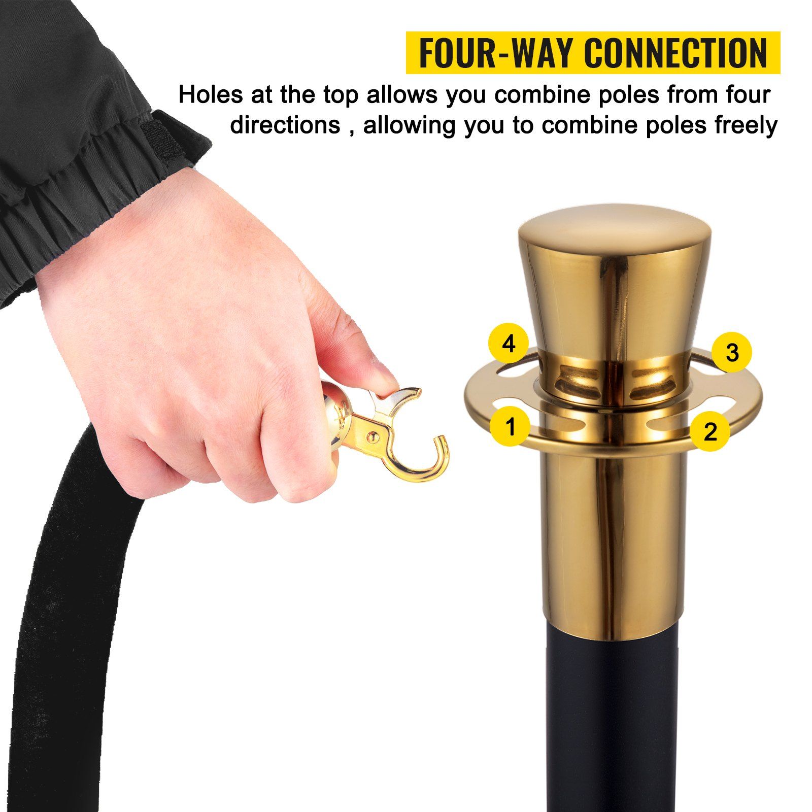 Crowd Control Stanchion, Set of 6 Pieces Stanchion Set, Stanchion Set with 5 ft/1.5 m Black Velvet Rope, Black Crowd Control Barrier with Sturdy Concrete and Metal Base – Easy Connect Assembly - Image 4