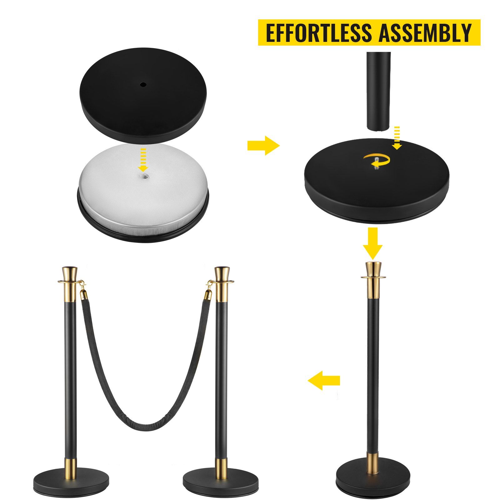 Crowd Control Stanchion, Set of 6 Pieces Stanchion Set, Stanchion Set with 5 ft/1.5 m Black Velvet Rope, Black Crowd Control Barrier with Sturdy Concrete and Metal Base – Easy Connect Assembly - Image 6