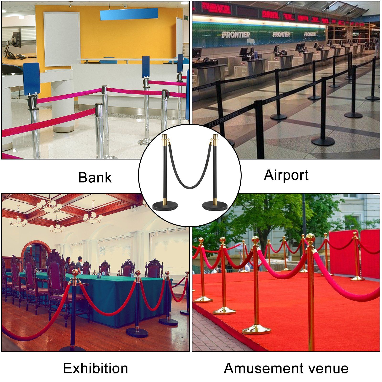 Crowd Control Stanchion, Set of 6 Pieces Stanchion Set, Stanchion Set with 5 ft/1.5 m Black Velvet Rope, Black Crowd Control Barrier with Sturdy Concrete and Metal Base – Easy Connect Assembly - Image 7