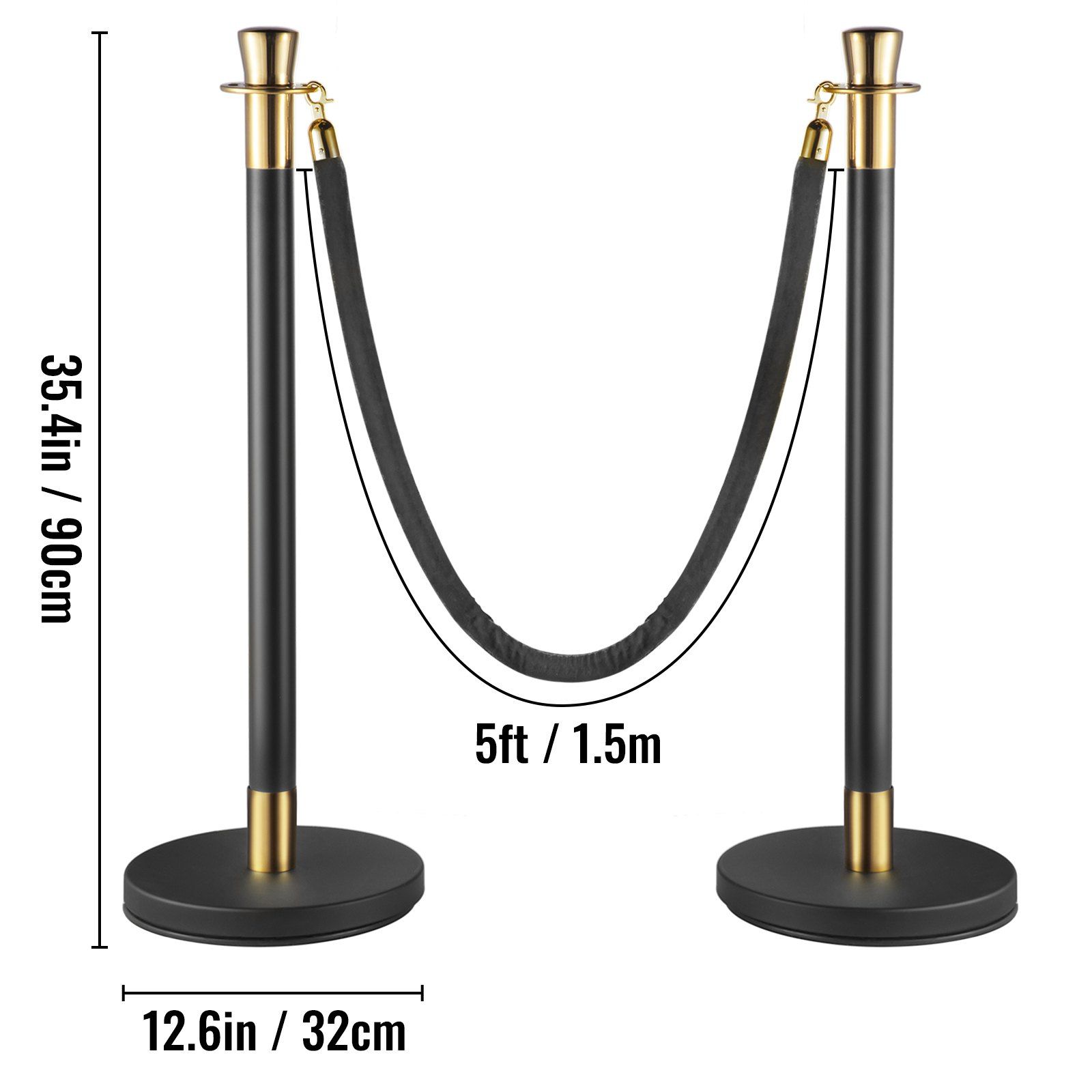 Crowd Control Stanchion, Set of 6 Pieces Stanchion Set, Stanchion Set with 5 ft/1.5 m Black Velvet Rope, Black Crowd Control Barrier with Sturdy Concrete and Metal Base – Easy Connect Assembly - Image 8