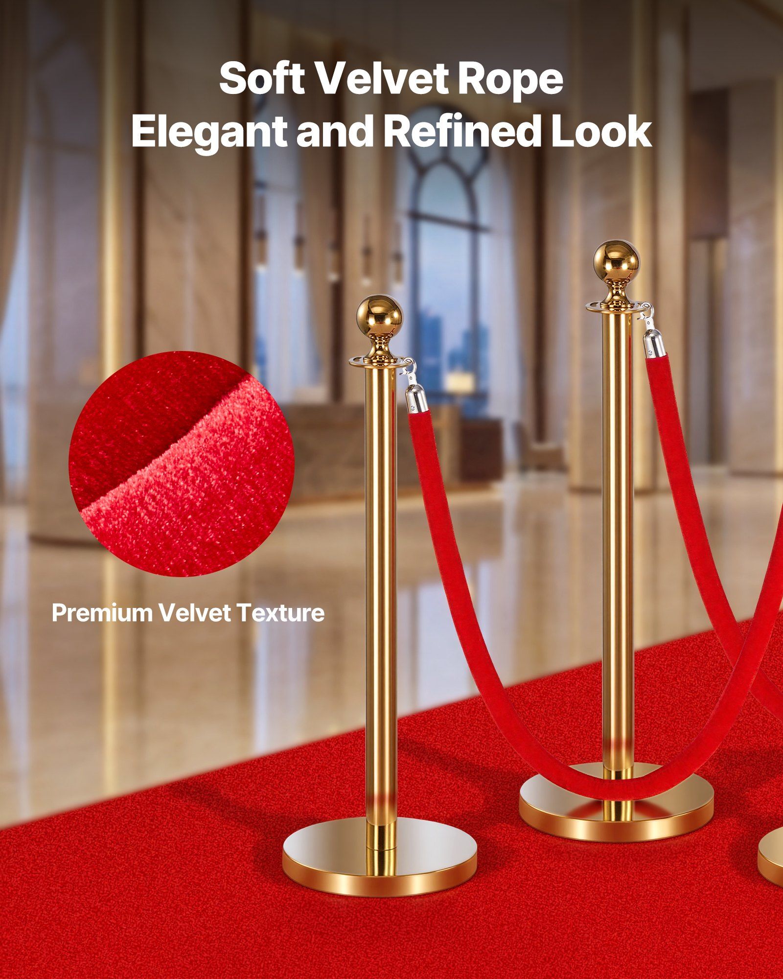 4 Pcs Red Velvet Stanchion Ropes, 1.5 m Crowd Control Stanchion Red Velvet Ropes with Silver Hooks, Post Queue Barrier Carpet Rope for Carpet Events Movie Theaters Grand Openings Hotels Party - Image 2
