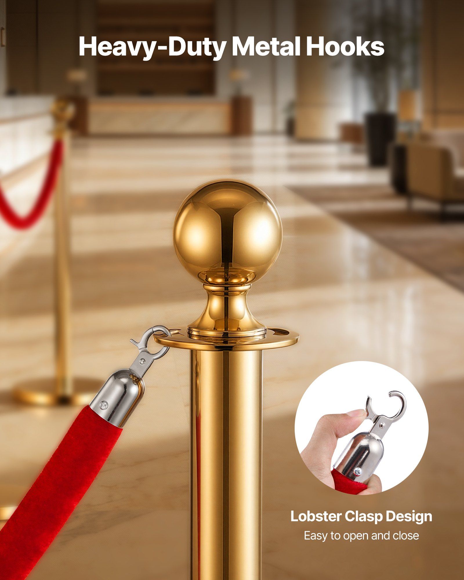 4 Pcs Red Velvet Stanchion Ropes, 1.5 m Crowd Control Stanchion Red Velvet Ropes with Silver Hooks, Post Queue Barrier Carpet Rope for Carpet Events Movie Theaters Grand Openings Hotels Party - Image 3