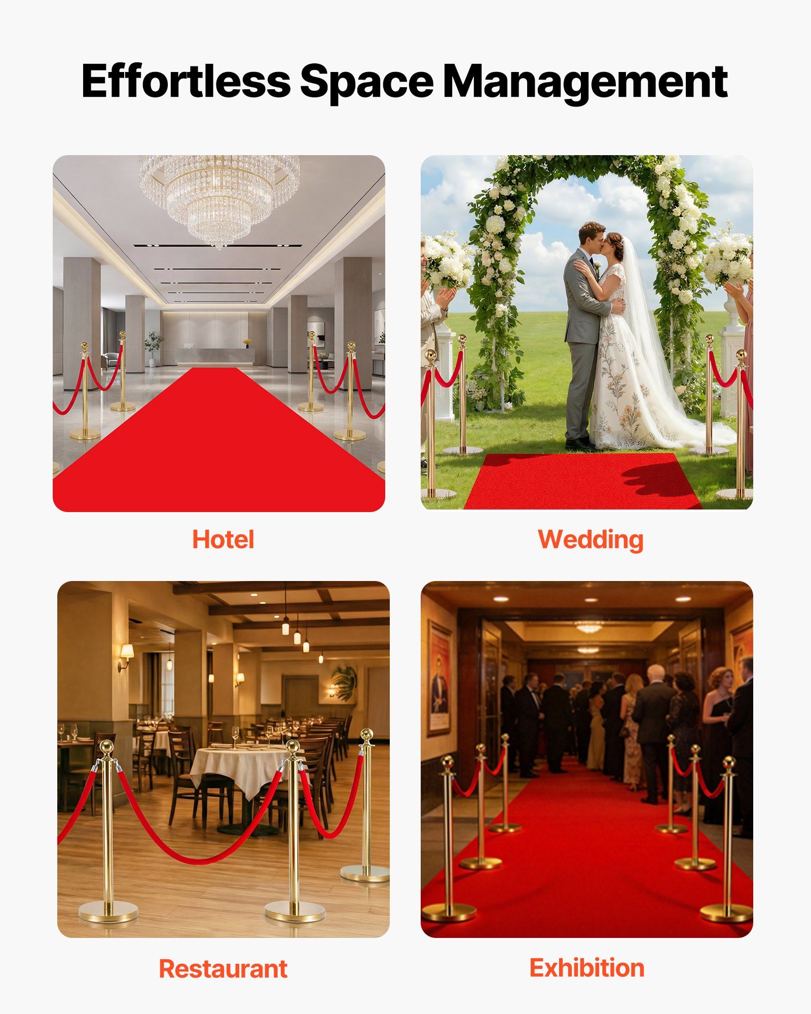 4 Pcs Red Velvet Stanchion Ropes, 1.5 m Crowd Control Stanchion Red Velvet Ropes with Silver Hooks, Post Queue Barrier Carpet Rope for Carpet Events Movie Theaters Grand Openings Hotels Party - Image 6