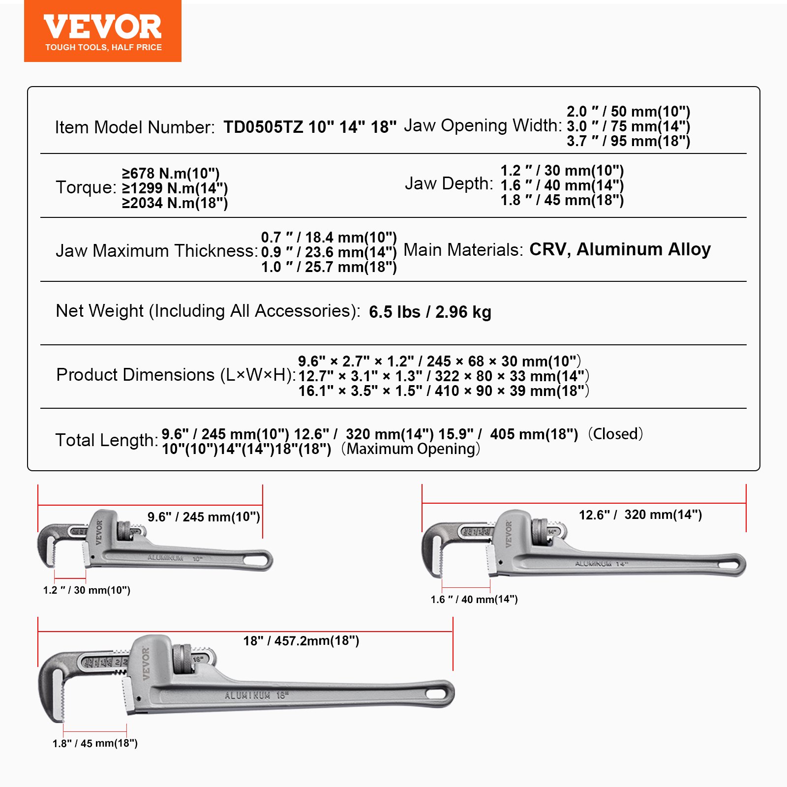 3-Piece Pipe Wrench Set, 10