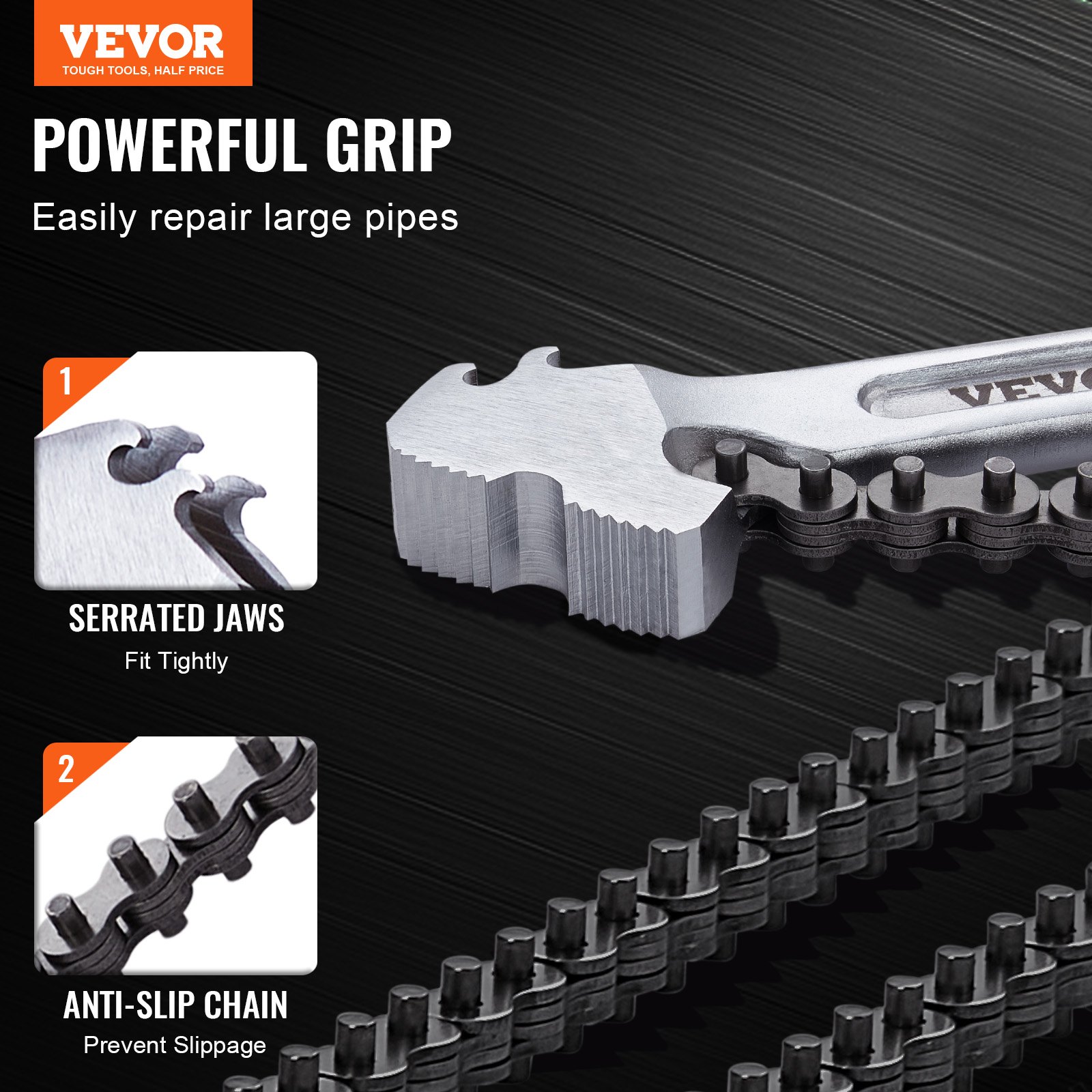 Chain Wrench, 48 inch Chain Pipe Wrench, 13.4 inch Diameter Capacity, CRV Reversible Pipe Fitting Tool Wrench with High Strength Jaw and Ergonomic Handle, for Pipe Installation and Car Repair - Image 2