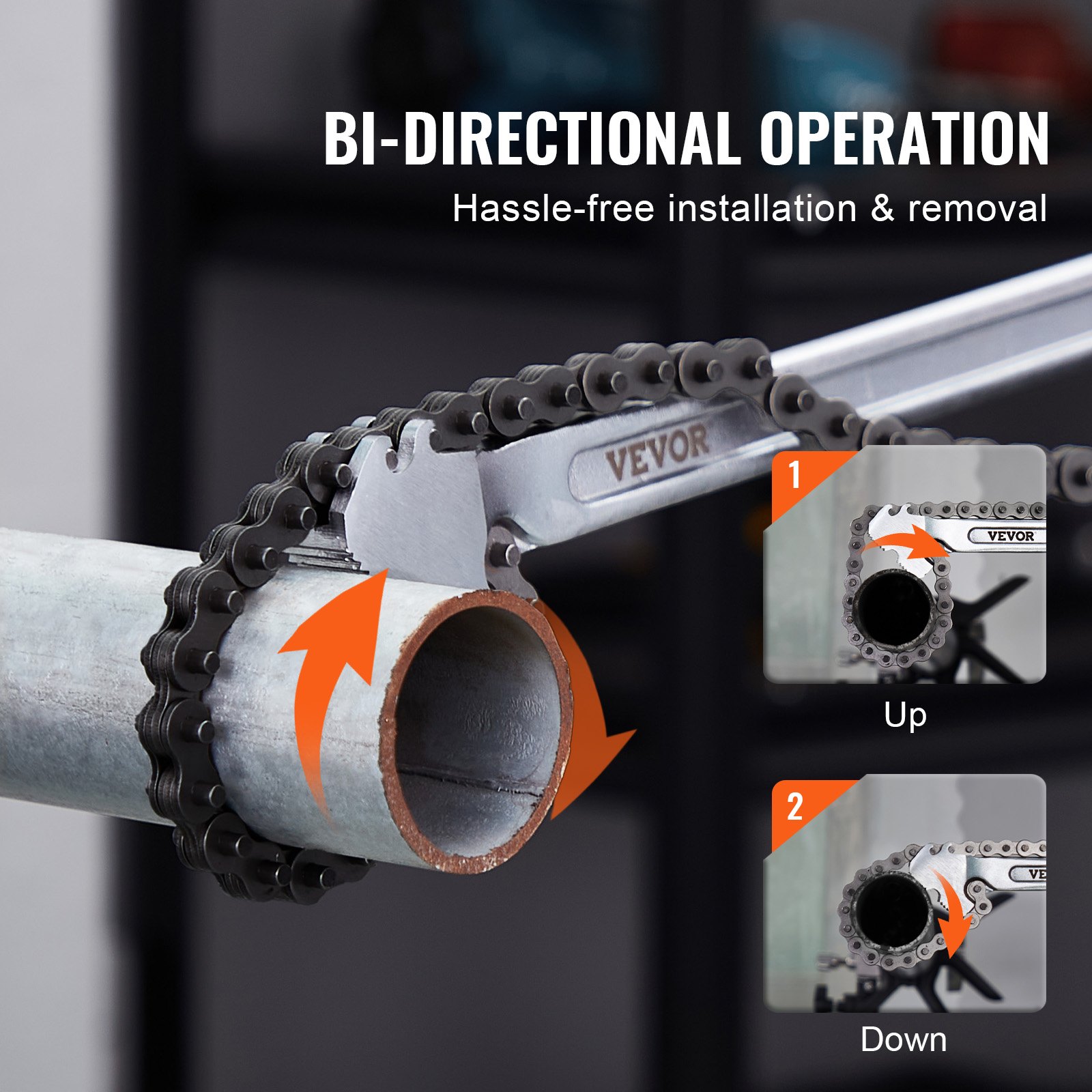 Chain Wrench, 48 inch Chain Pipe Wrench, 13.4 inch Diameter Capacity, CRV Reversible Pipe Fitting Tool Wrench with High Strength Jaw and Ergonomic Handle, for Pipe Installation and Car Repair - Image 4