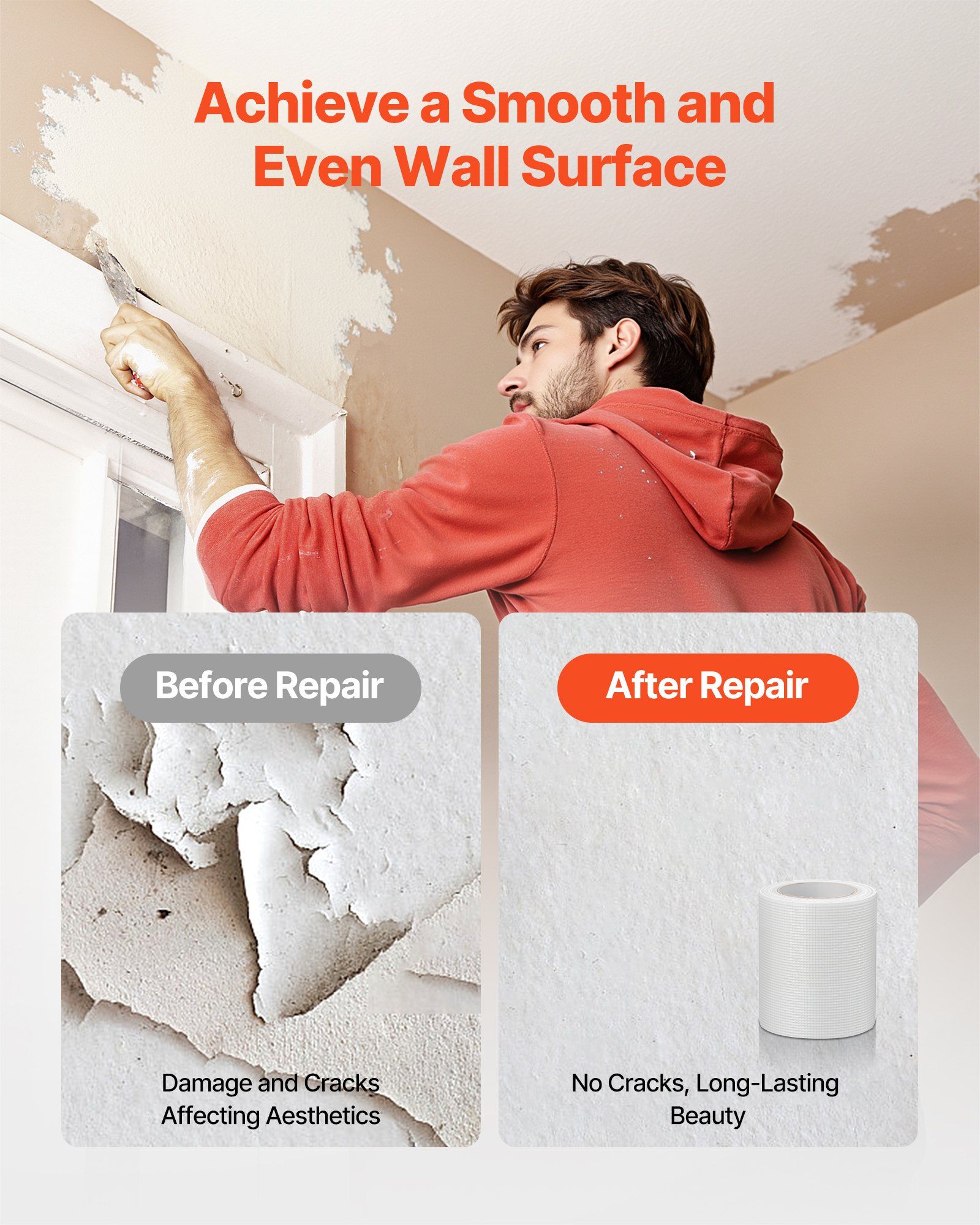 Drywall Mesh Tape, 150mm W x 30m L Self-Adhesive Fiberglass Drywall Joint Tape, 12 Rolls Dry Wall Patch for Easy Sheetrock Ceiling Crack Repair, to Achieve Smooth Even Wall Surface - Image 2