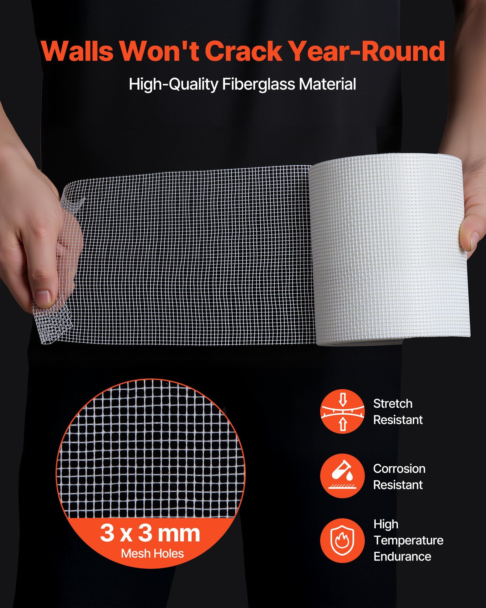 Drywall Mesh Tape, 150mm W x 30m L Self-Adhesive Fiberglass Drywall Joint Tape, 12 Rolls Dry Wall Patch for Easy Sheetrock Ceiling Crack Repair, to Achieve Smooth Even Wall Surface - Image 3