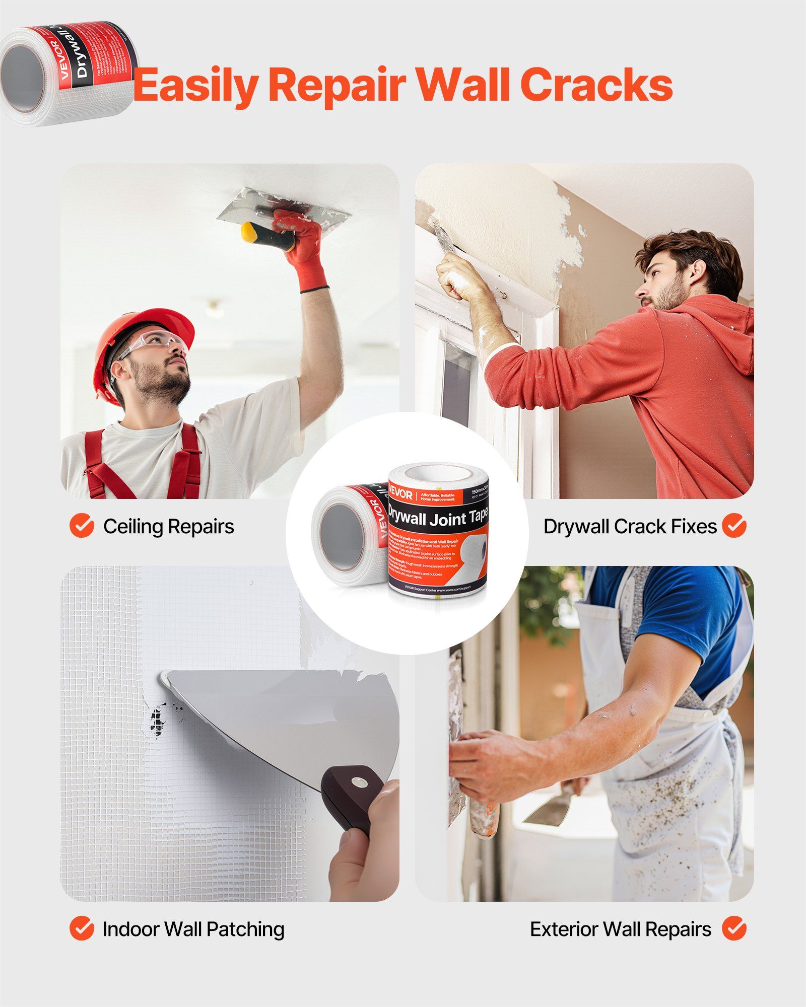 Drywall Mesh Tape, 150mm W x 30m L Self-Adhesive Fiberglass Drywall Joint Tape, 12 Rolls Dry Wall Patch for Easy Sheetrock Ceiling Crack Repair, to Achieve Smooth Even Wall Surface - Image 6