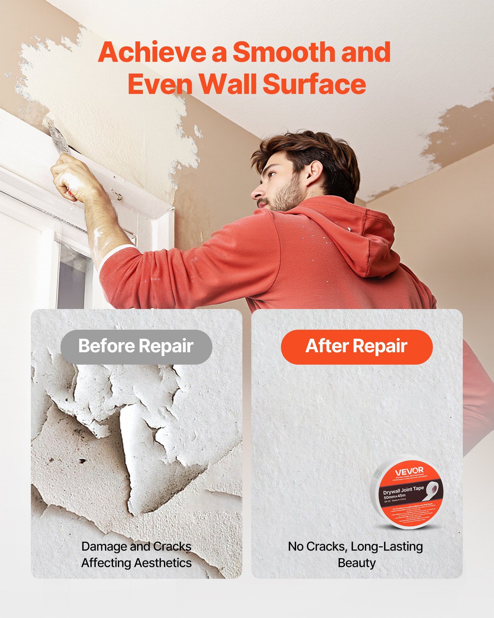 Drywall Mesh Tape, 50mm W x 45m L Self-Adhesive Fiberglass Drywall Joint Tape, 36 Rolls Dry Wall Patch for Easy Sheetrock Ceiling Crack Repair, to Achieve Smooth Even Wall Surface - Image 2